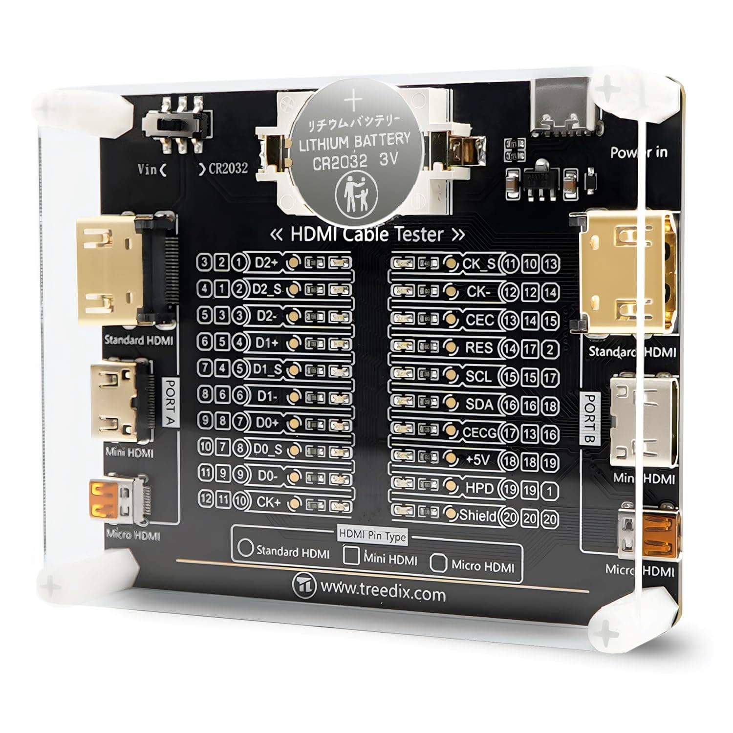 Cable Tester Board for HDMI Cable Tester Checker 20 LED Light Status Indictor to Check Disorder Short Open and Cross Connection for Standard HDMI Type A, Mini HDMI Type C, Micro HDMI Type D