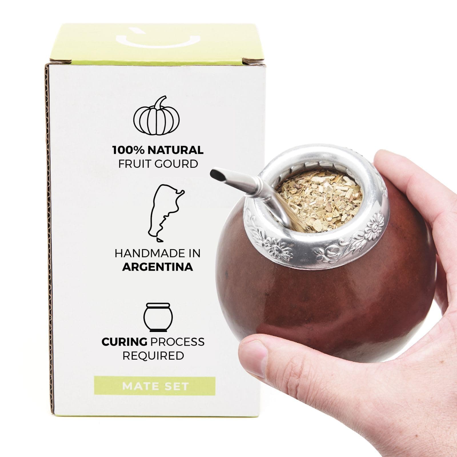 BALIBETOV Authentic Argentine Yerba Mate Cup & Bombilla Set - Traditional Hand-Carved Natural Mate Gourd from Argentina (Dark Brown)