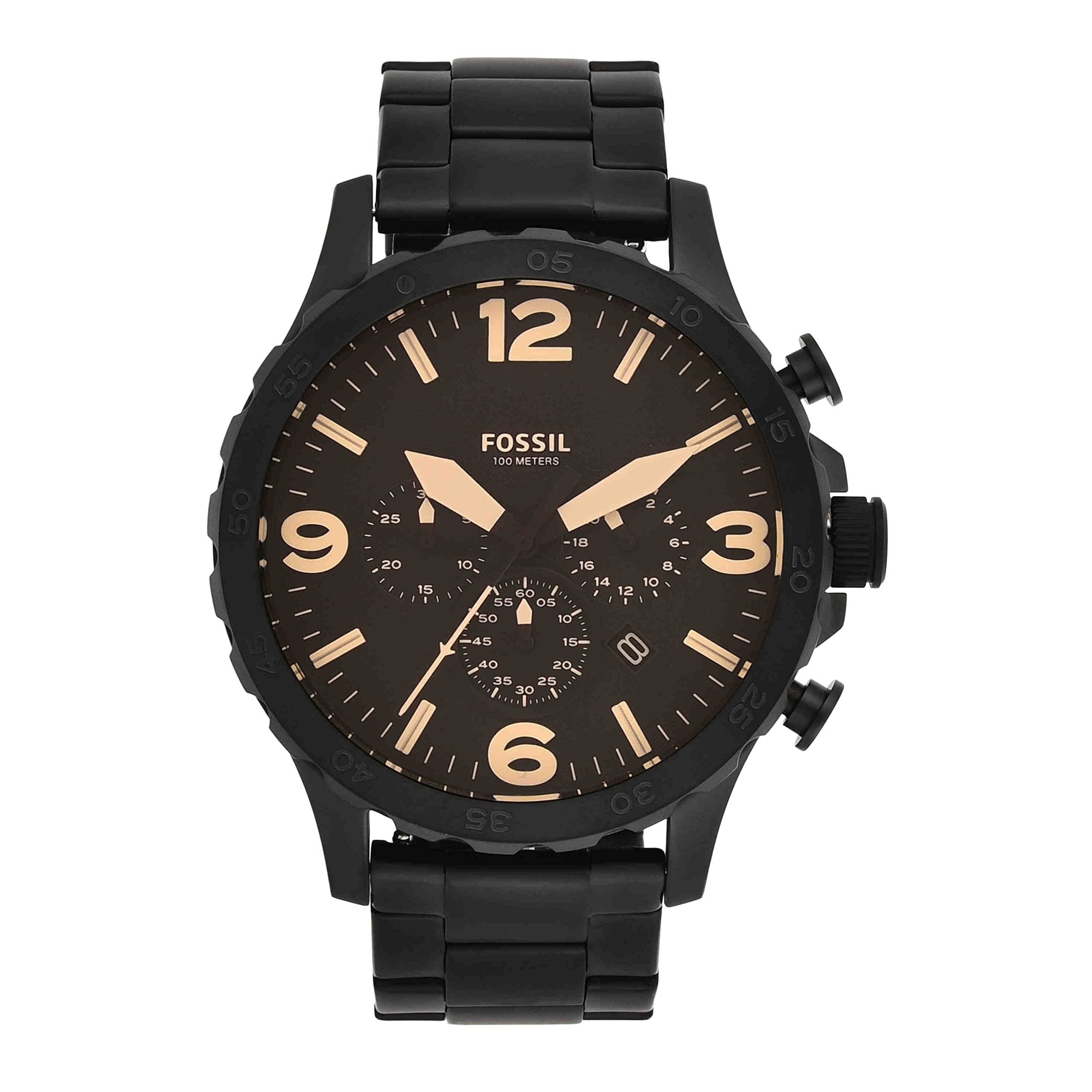 FOSSIL Nate Watch for Men, Quartz Chronograph Movement with Stainless Steel or Leather Strap