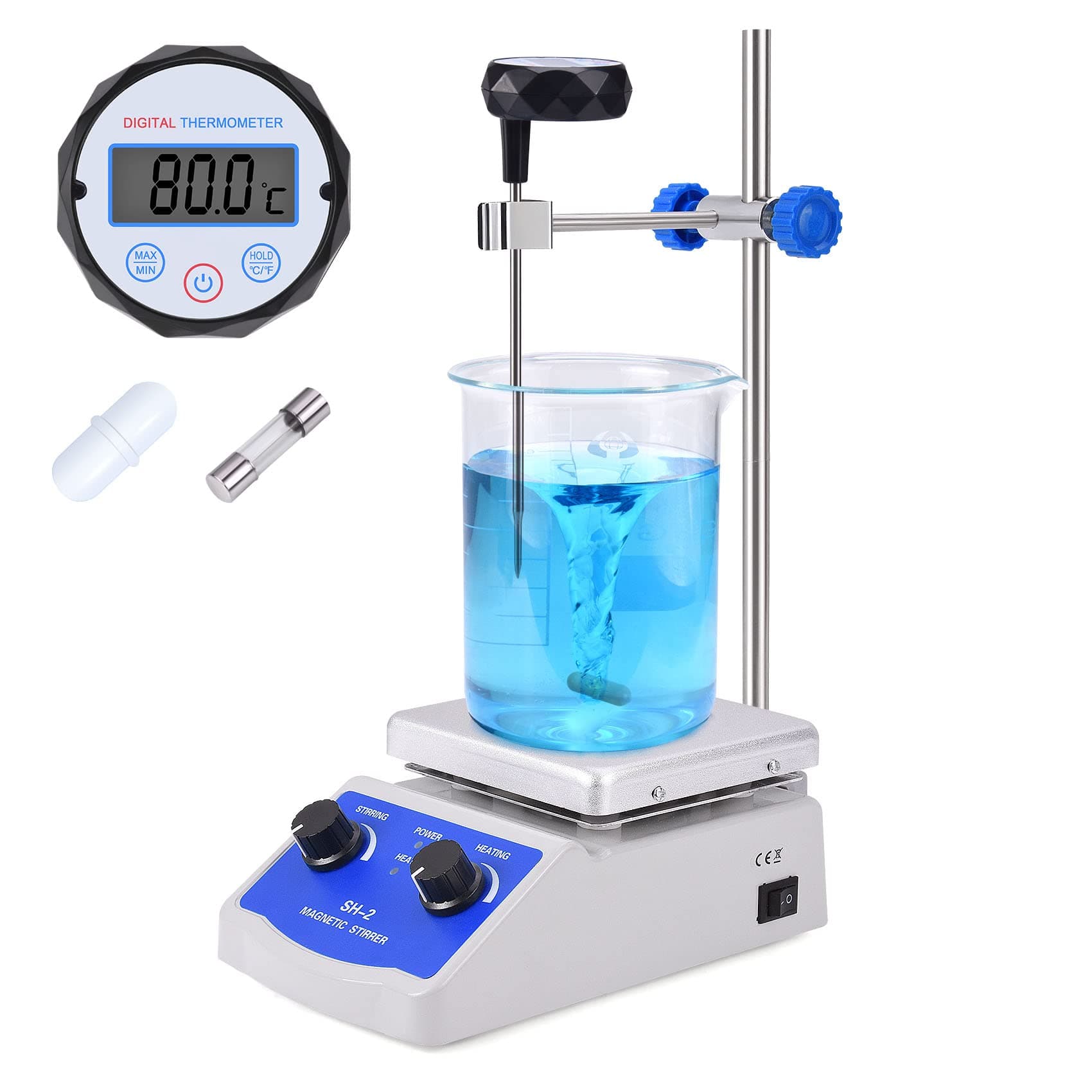Slendor Magnetic Stirrer SH-2 Hot Plate Mixer Max 520℉ Lab Hotplate Stirrer 2000 RPM Stir Plate with Thermometer, Stir Bar and Support Stand