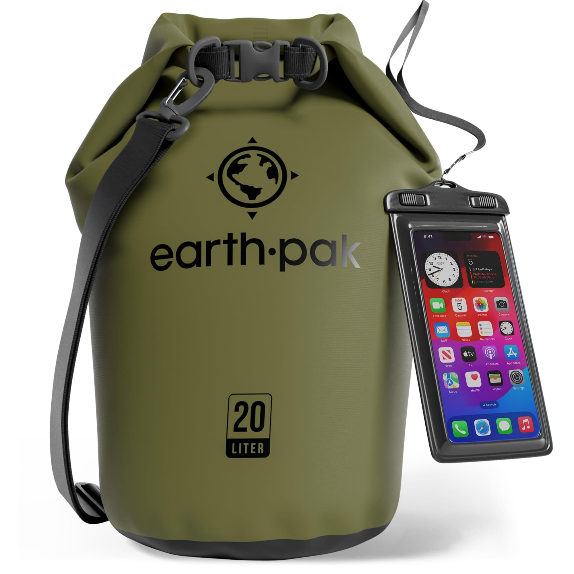 Earth Pak Waterproof Dry Bag - Roll Top Waterproof Backpack Sack Keeps Gear Dry for Kayak with Waterproof Phone Case