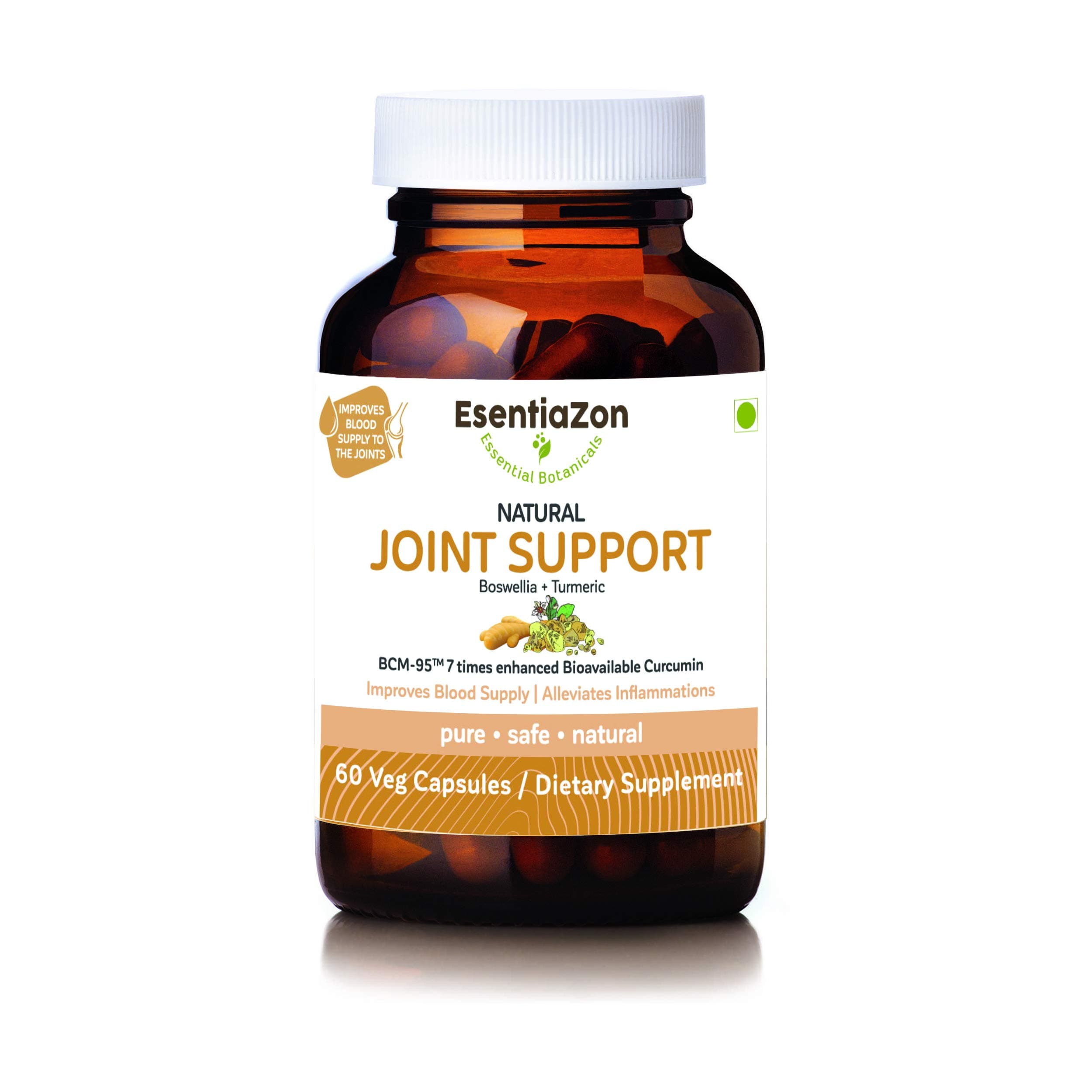 EsentiaZon Natural Joint Support - 60 Veg Capsules (Boswellia and Curcumin)