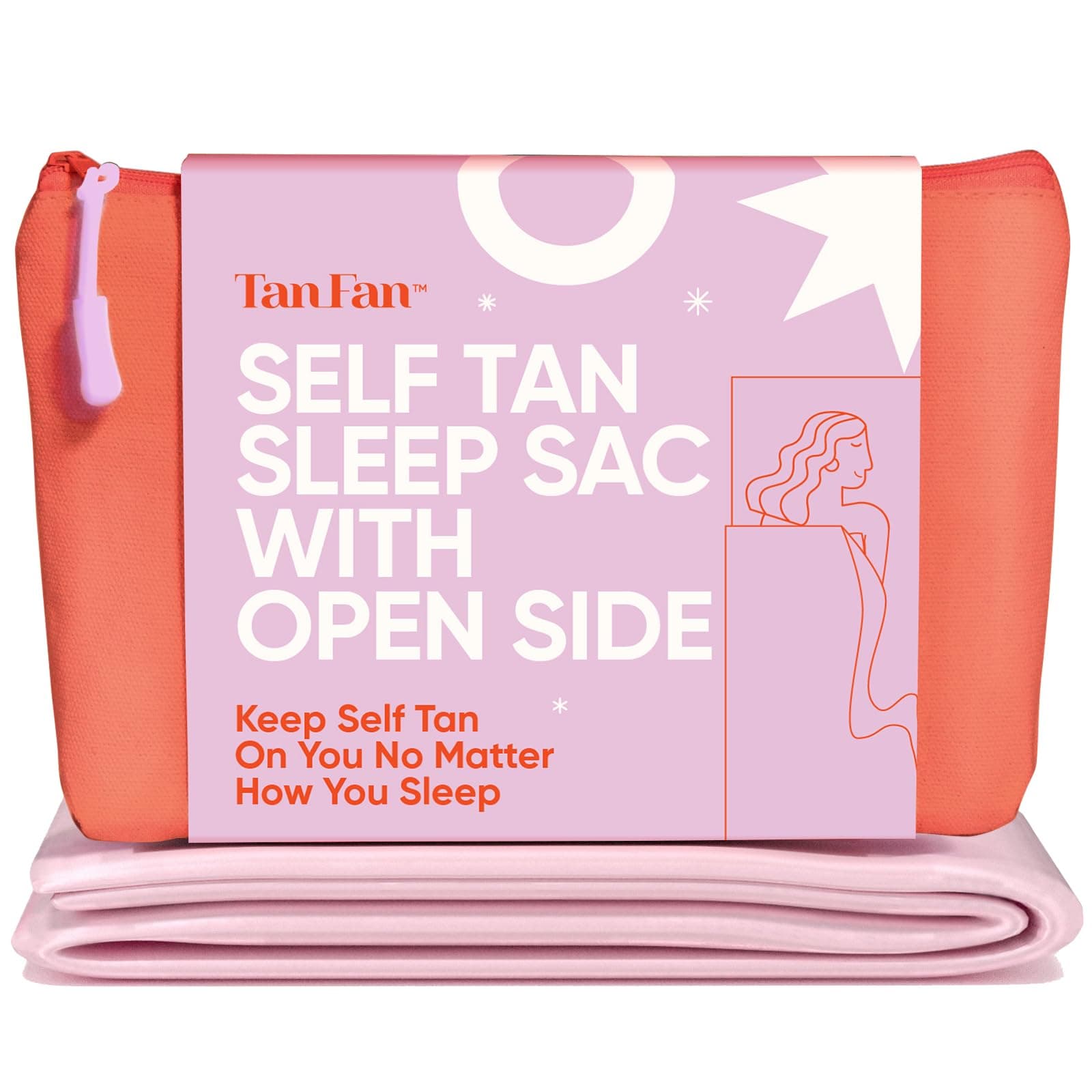 Tan Fan Self Tan SleepSac - Open Side w Top Sheet for Partial or Full Cover - Keeps Sheets Clean - Cool Silky Lightweight Poly - Kick Off (Pink)