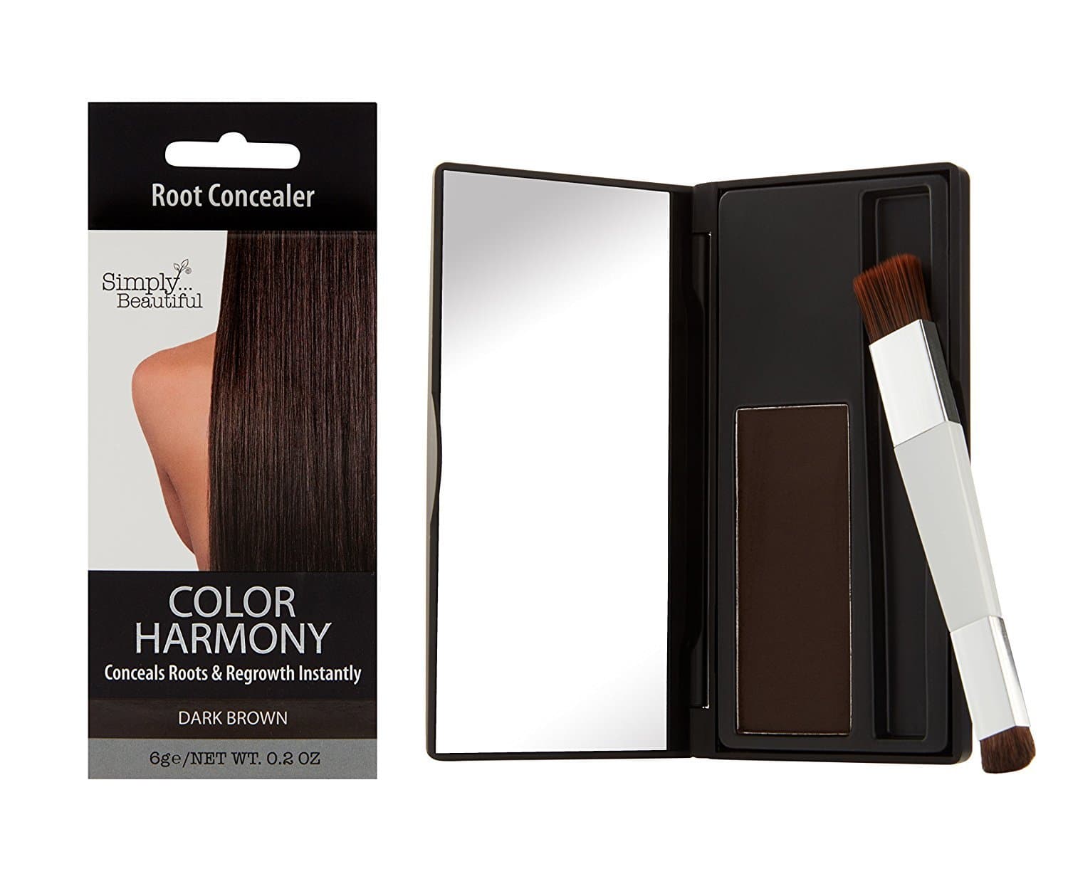 Hair Color Root Touch-Up Powder by Color Harmony: Conceals Grey and Dark Roots, Water Resistant Cover-Up; Non-Sticky, Simple To Apply and Mess-Free Root Concealer Mascara (Dark Brown)