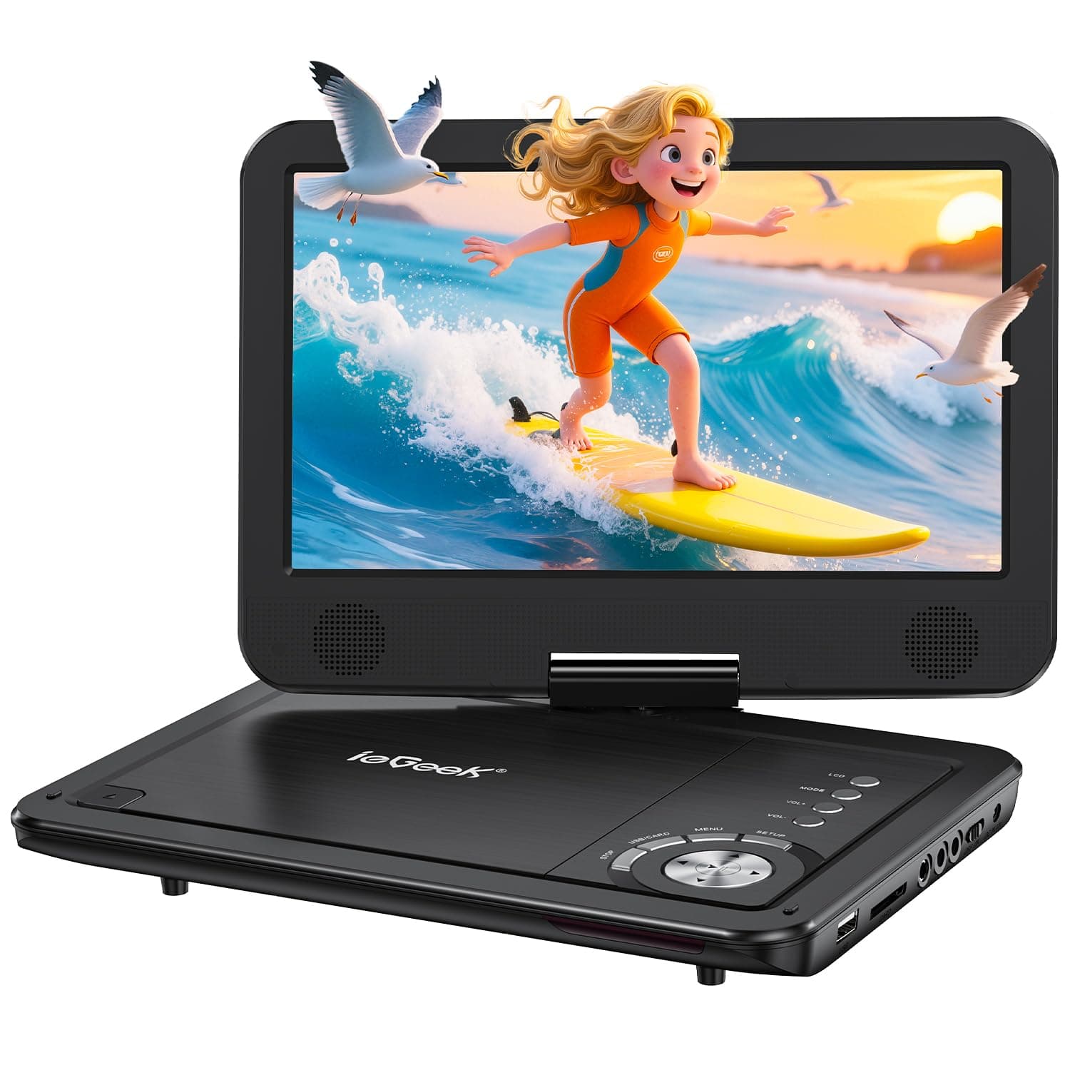 ieGeek 12.5in Portable DVD Player with 360° Swivel Screen,2500mhA Rechargeable Battery, Support SD Card & USB Direct Play, Loop Playback, Black
