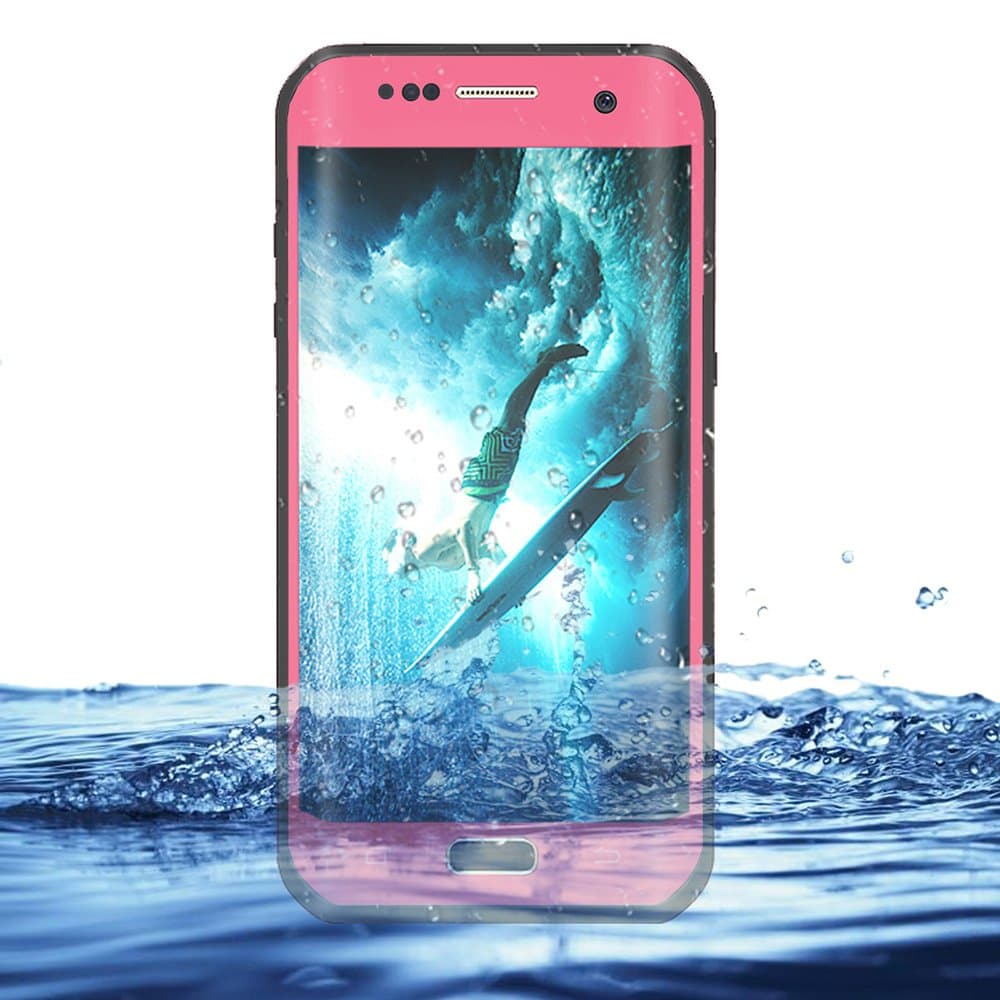 Durable Ultra Slim 100% Water Resistant Skin Waterproof Case Shockproof Crashproof Dustproof Hard Shell Protective Box Rugged Cover for Samsung Galaxy S7 Edge SM-G935 (Pink)