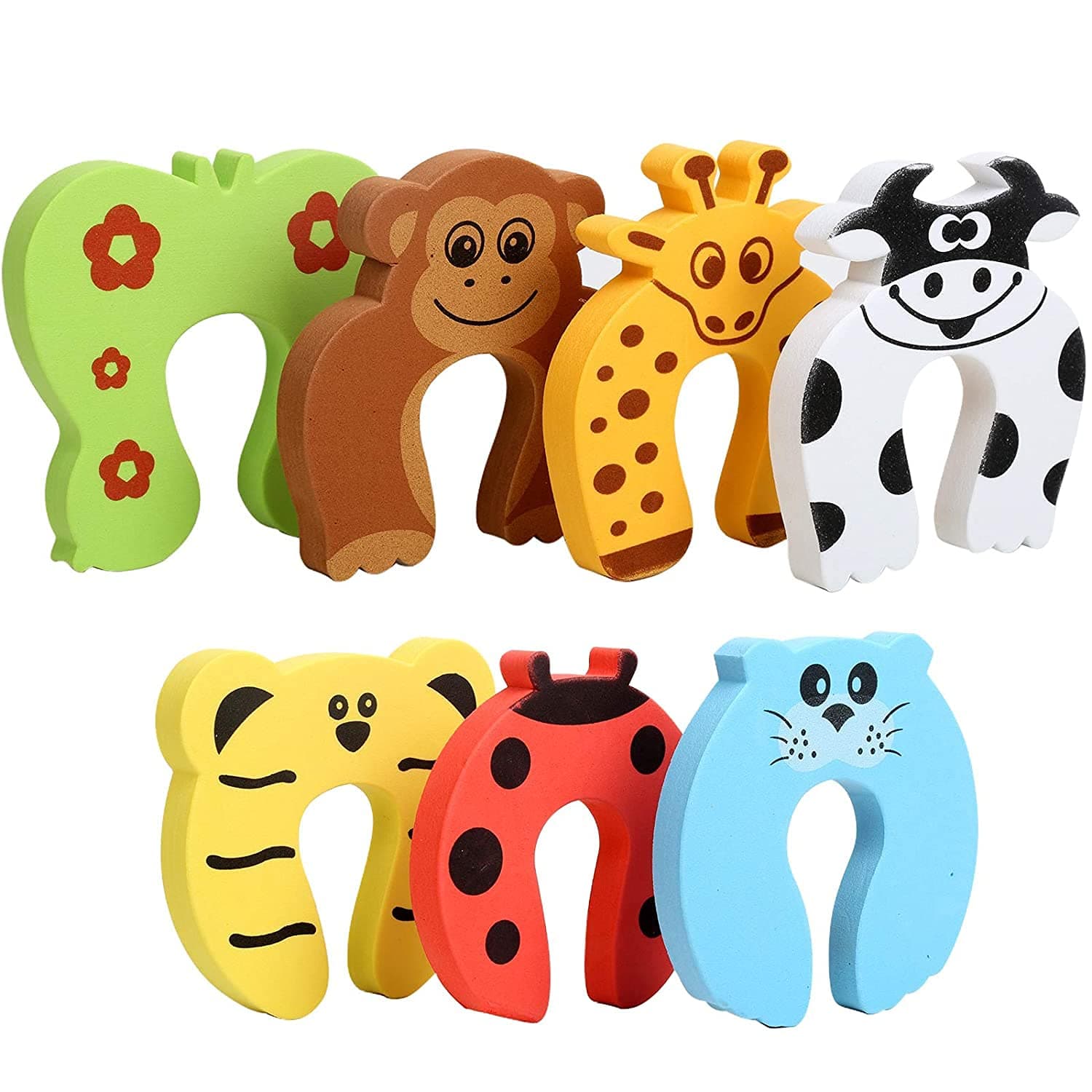 Scienish Baby Finger Pinch Guard - 7-Pack Cartoon Animal Foam Door Slam Stopper, Child Proof Safety Lock Protector for Kids and Children