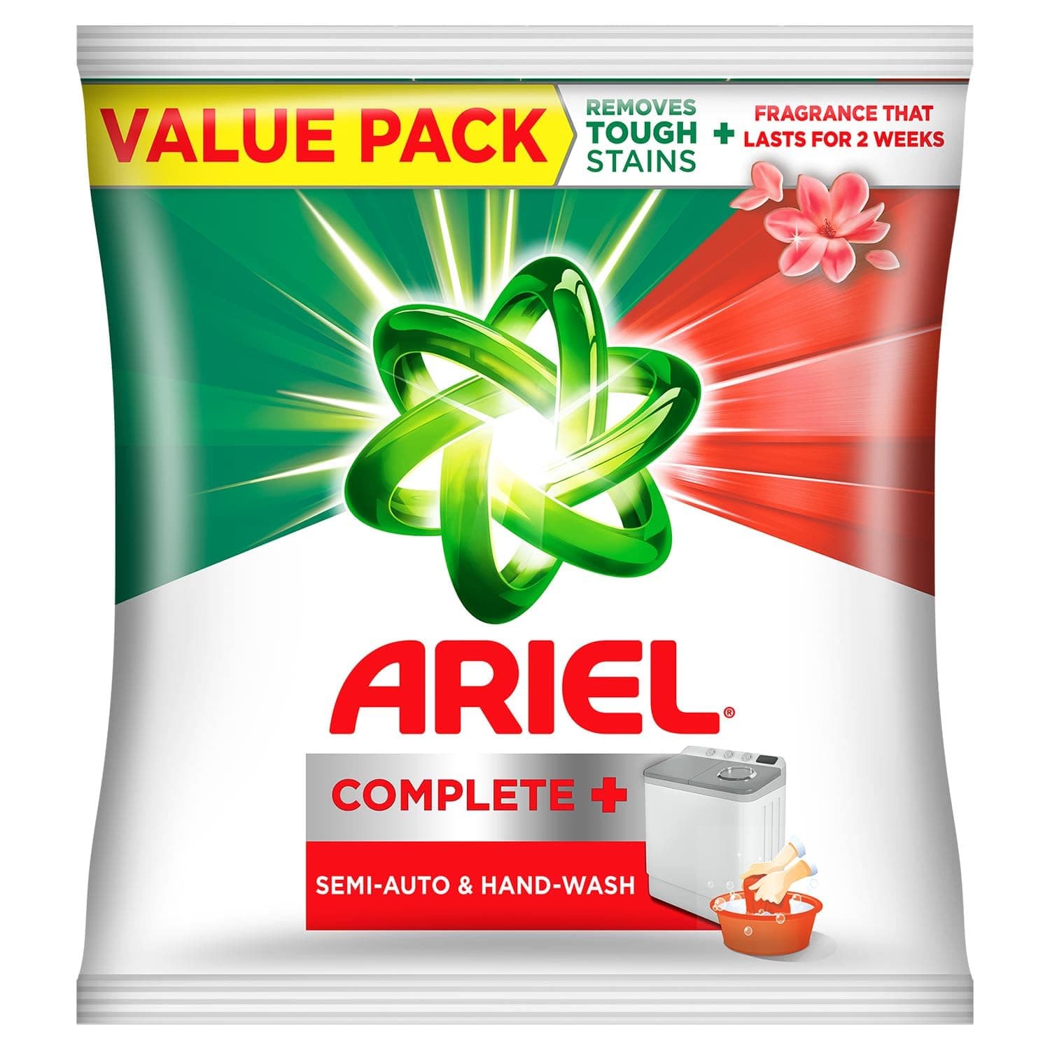 Ariel Complete Detergent Powder - 4kg | Removes 100 Tough Stains in 1 wash | Fragrance that lasts for 2 weeks | For Semi Auto Washing Machine & Bucket Wash