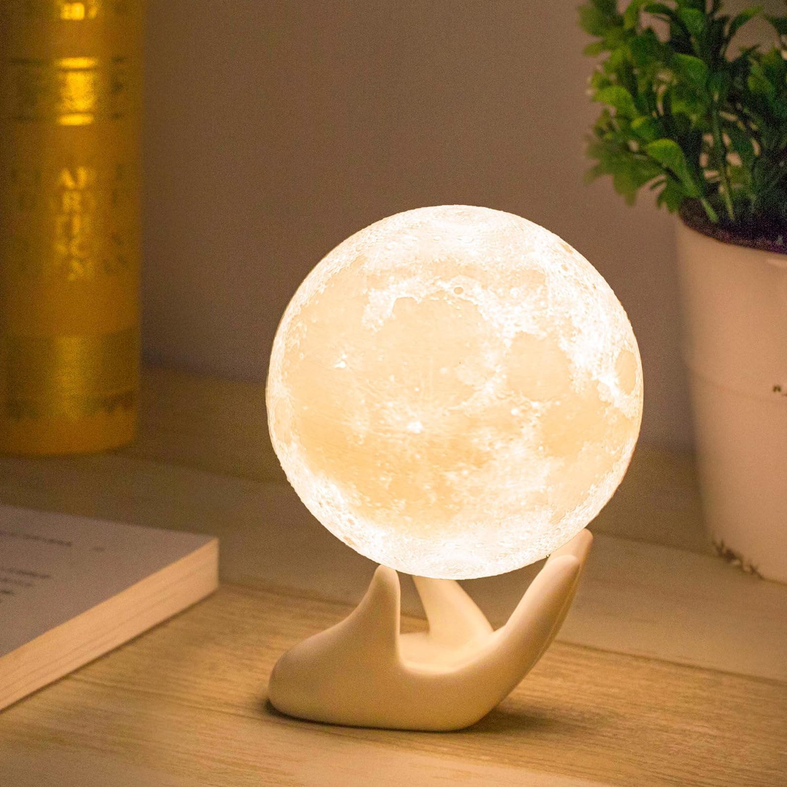 Mydethun Moon Lamp Moon Light Night Light for Kids Gift for Women USB Charging and Touch Control Brightness 3D Printed Warm and Cool White Lunar Lamp (3.5IN)