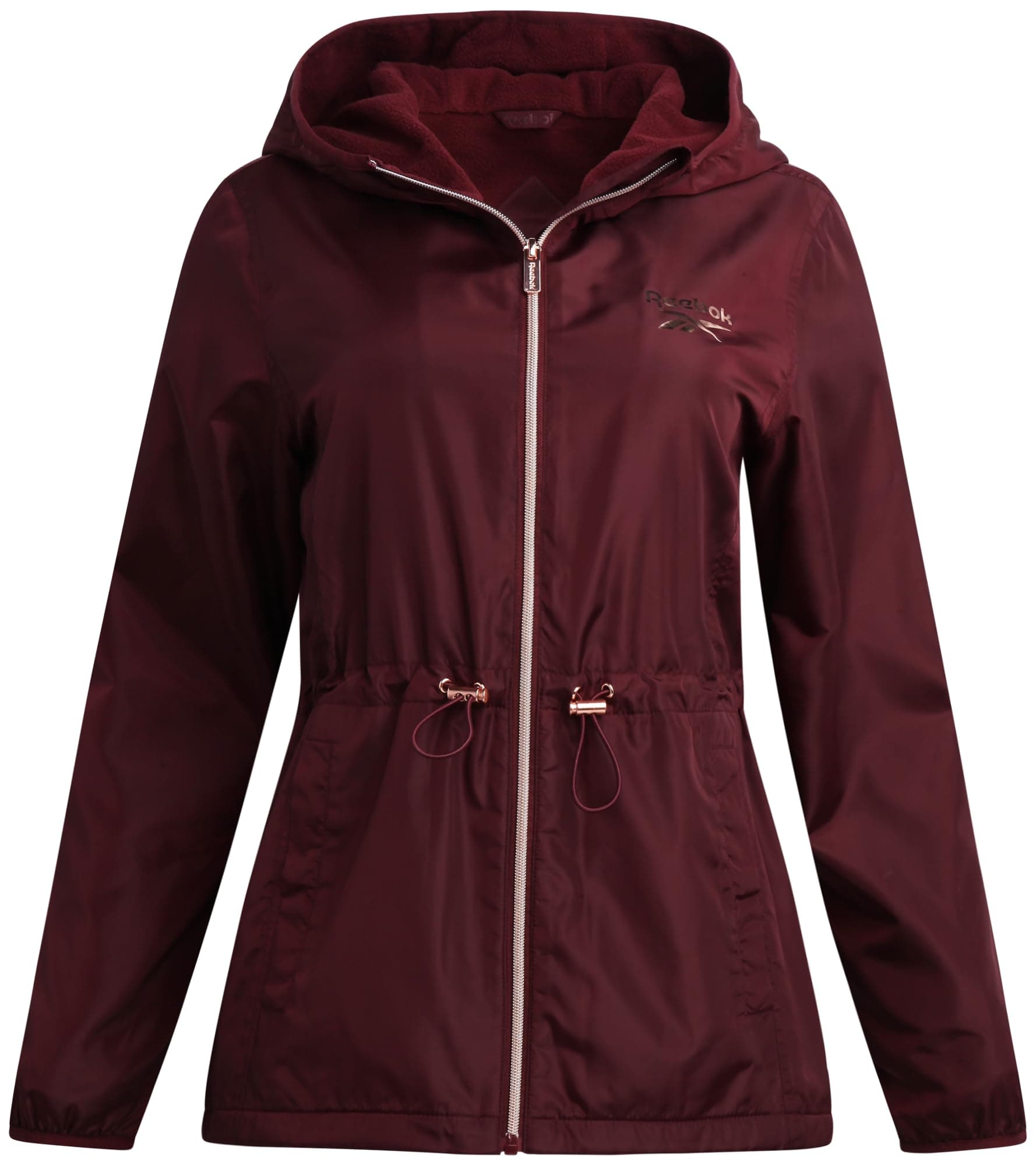 Reebok Womens Windbreaker Jacket - Water Resistant Polar Fleece Windbreaker Jacket for Women with Hood & Cinch Waist Toggles