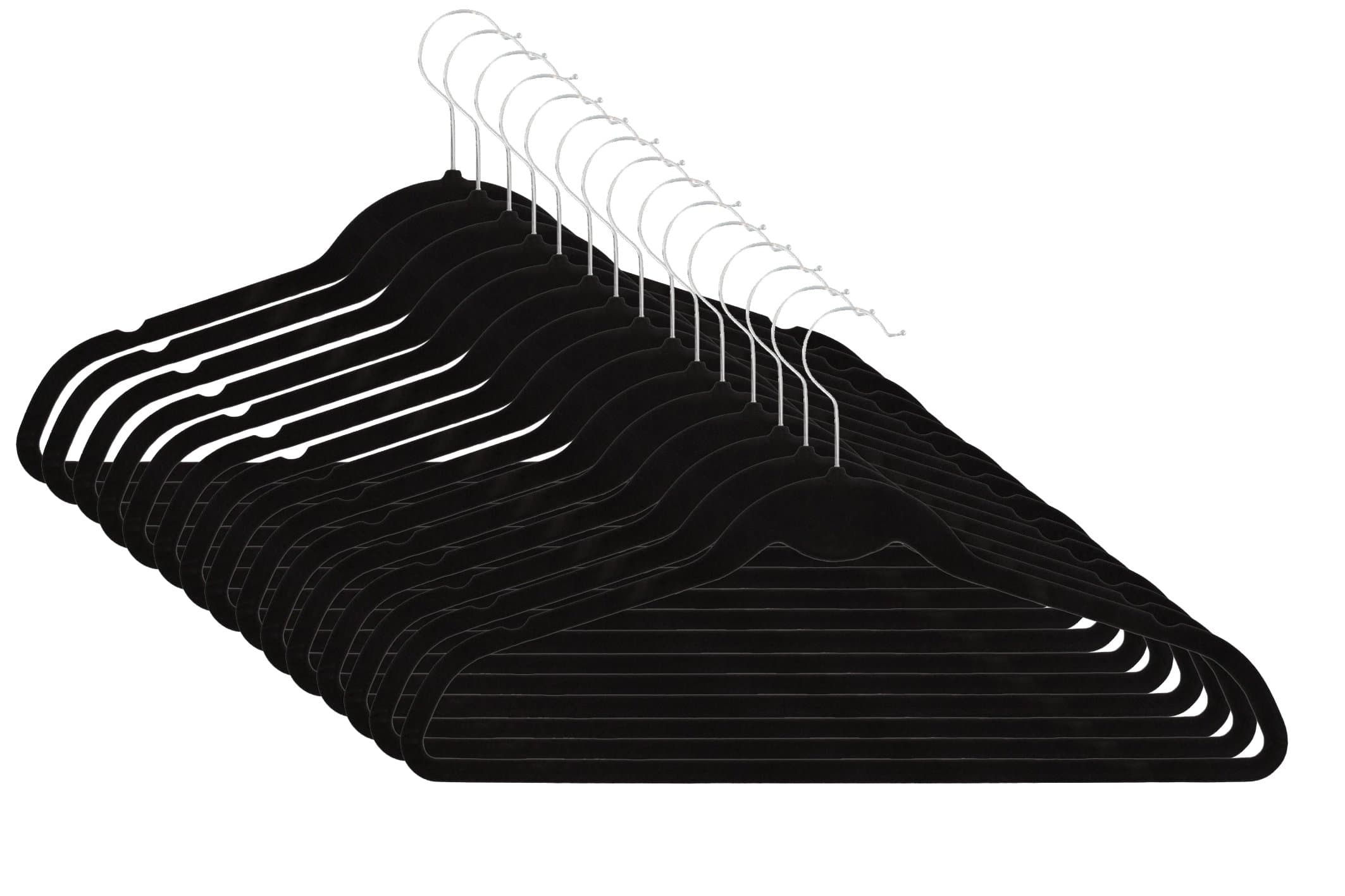 BYKES Ultra Thin No Slip Flocked Velvet Suit Hangers - Black - Set of 50