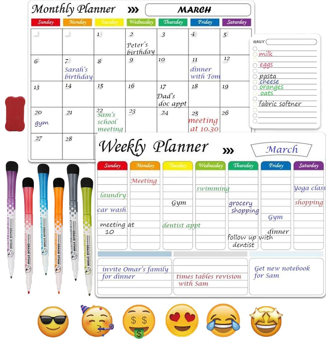 CLOUDFOUR Magnetic Whiteboard Calendar Planner Set, 3 Pcs Magnetic Calendar, Planning Board for Home and Office, Monthly Weekly Organizer, Daily Notepad, Kitchen Fridge Planners, Wall Family Calendar.