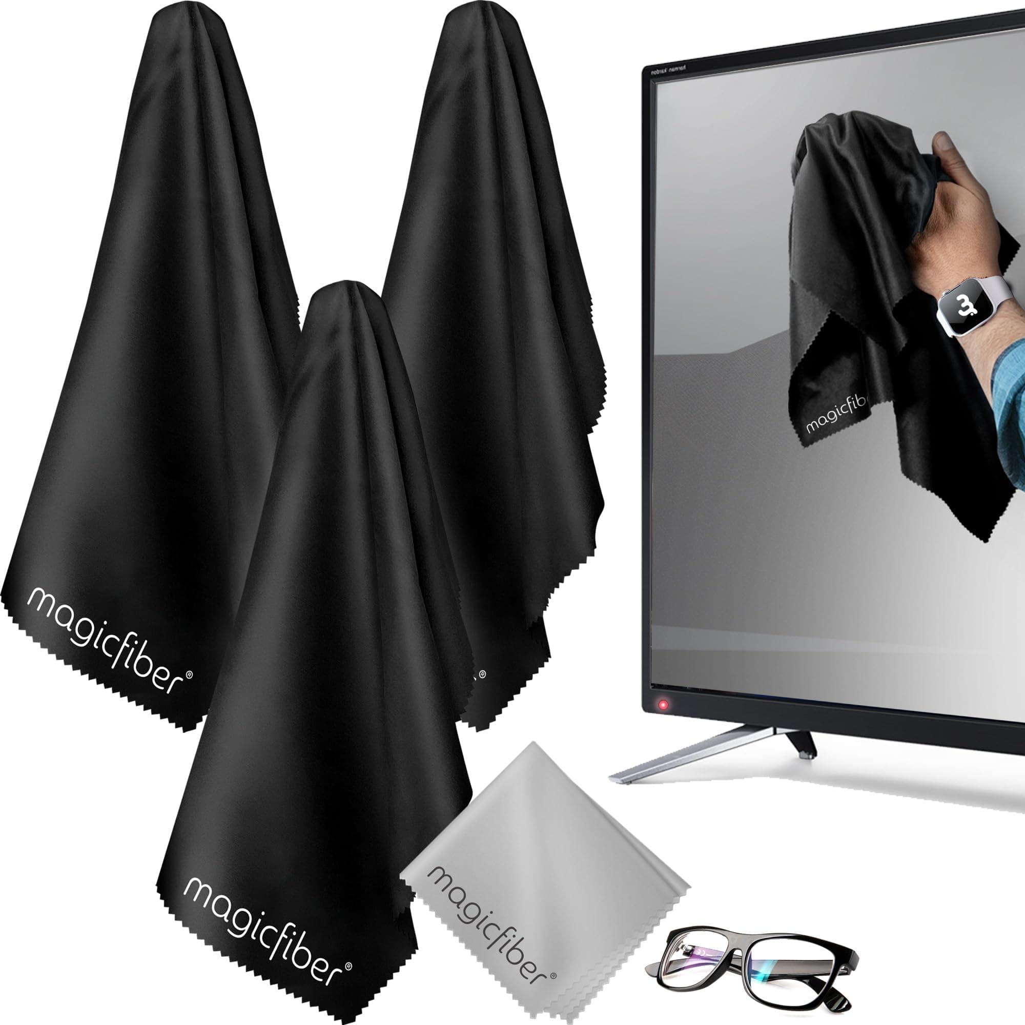 The BIG MagicFiber Premium Microfiber Cloths (4 Piece Combo) - 3 Oversized (16 x 16") and 1 Original (7 x 6") for Tablet, Smartphone, Laptop, LCD TV Screens, Multicoated Lenses, and Any Other Delicate Surface