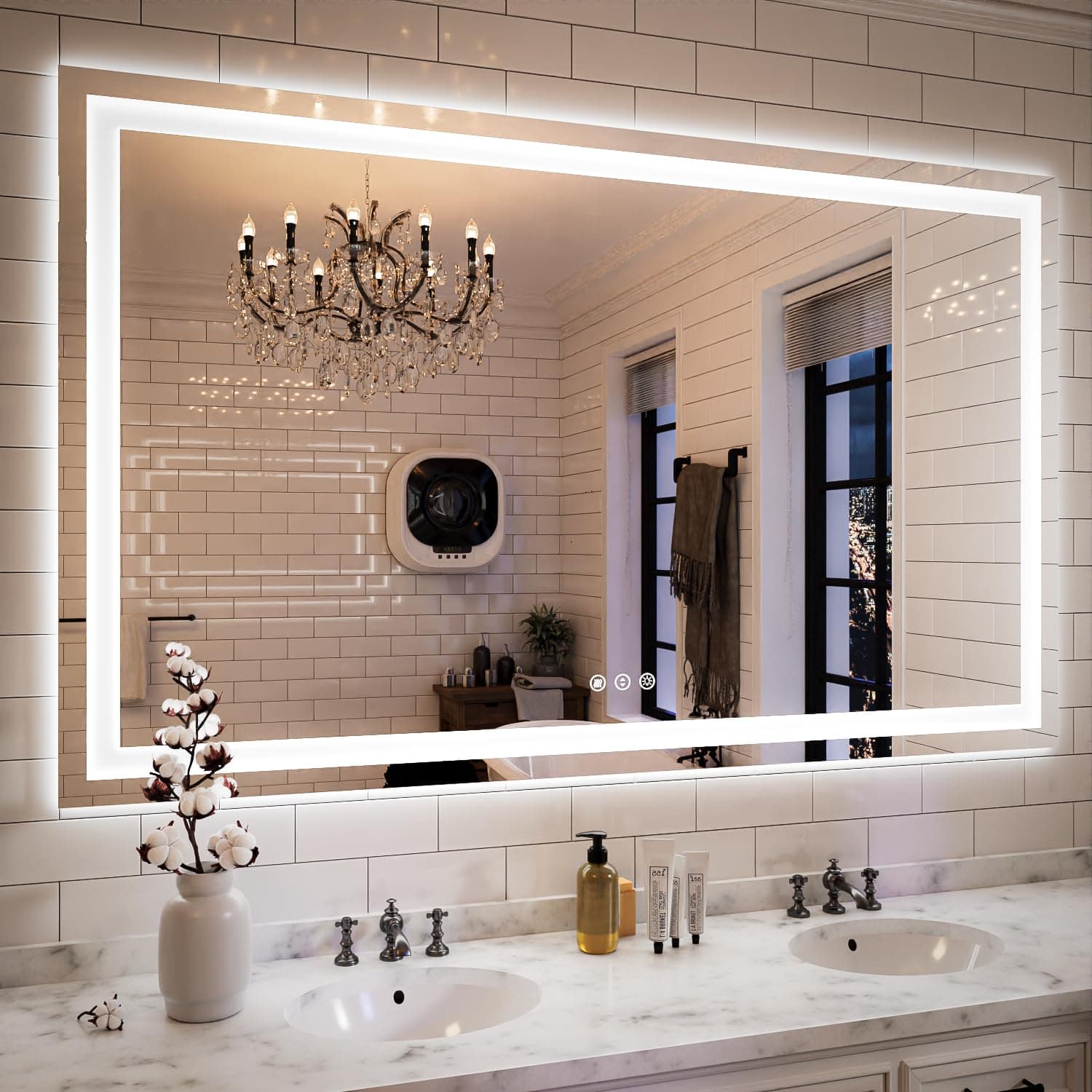 ISKM 60''x36'' LED Bathroom Mirror with Lights - Large Front and Backlit Vanity Mirror for Bathroom Wall Mounted, Defog, Dimmable, Memory Function, Tempered Glass, Shatterproof, ETL Listed