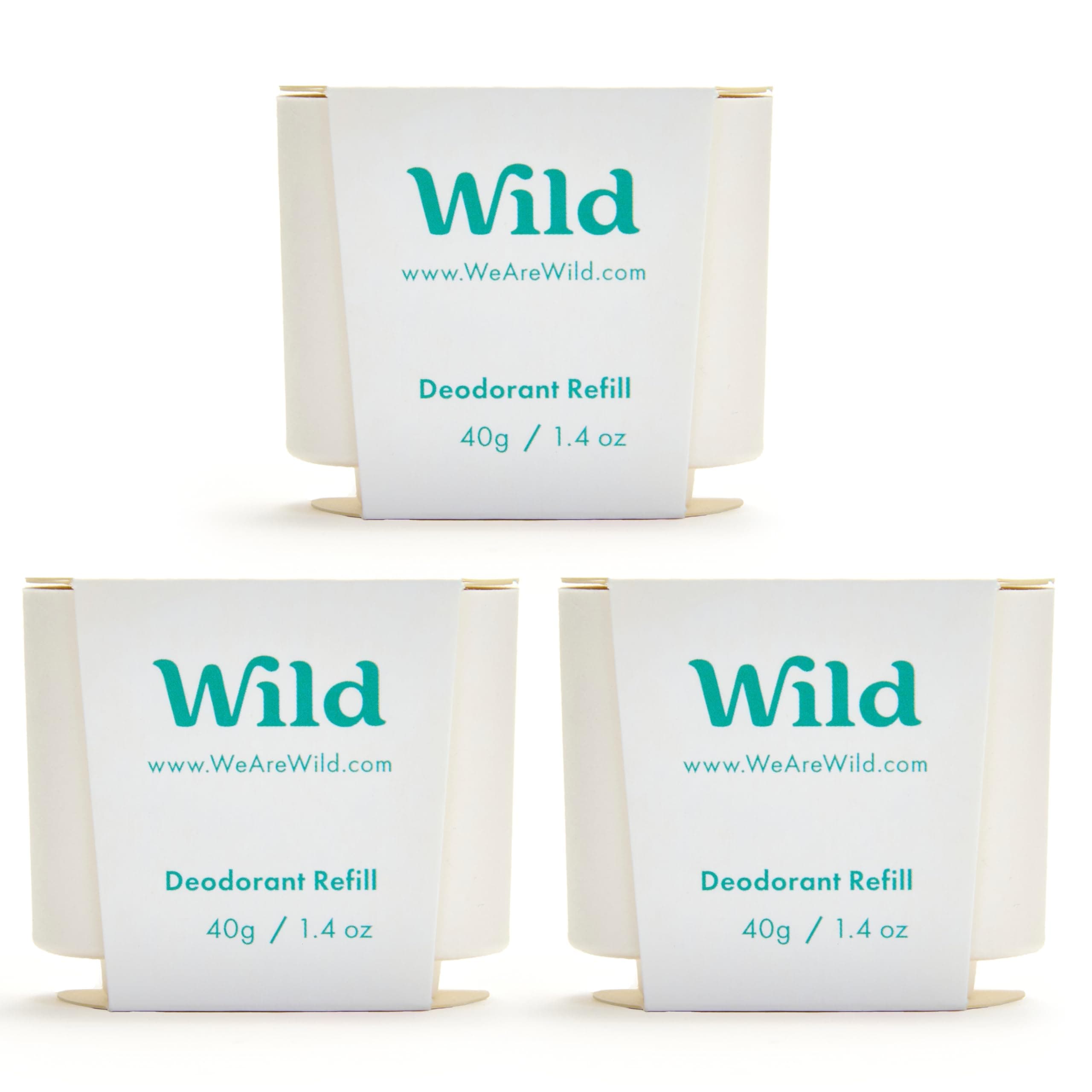 Wild Aluminum Free Refillable Deodorant - Fresh Cotton & Sea Salt Refill Trio Pack - 98% Natural Origin Derived Ingredients - Vegan Friendly Long Lasting Protection - Zero Single Use Plastic