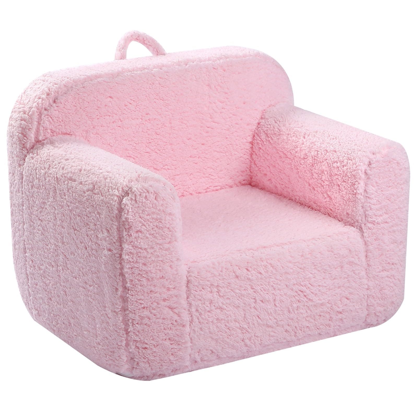 Kids Snuggly-Soft Sherpa Chair, Cuddly Toddler Foam Chair for Boys and Girls, Pink