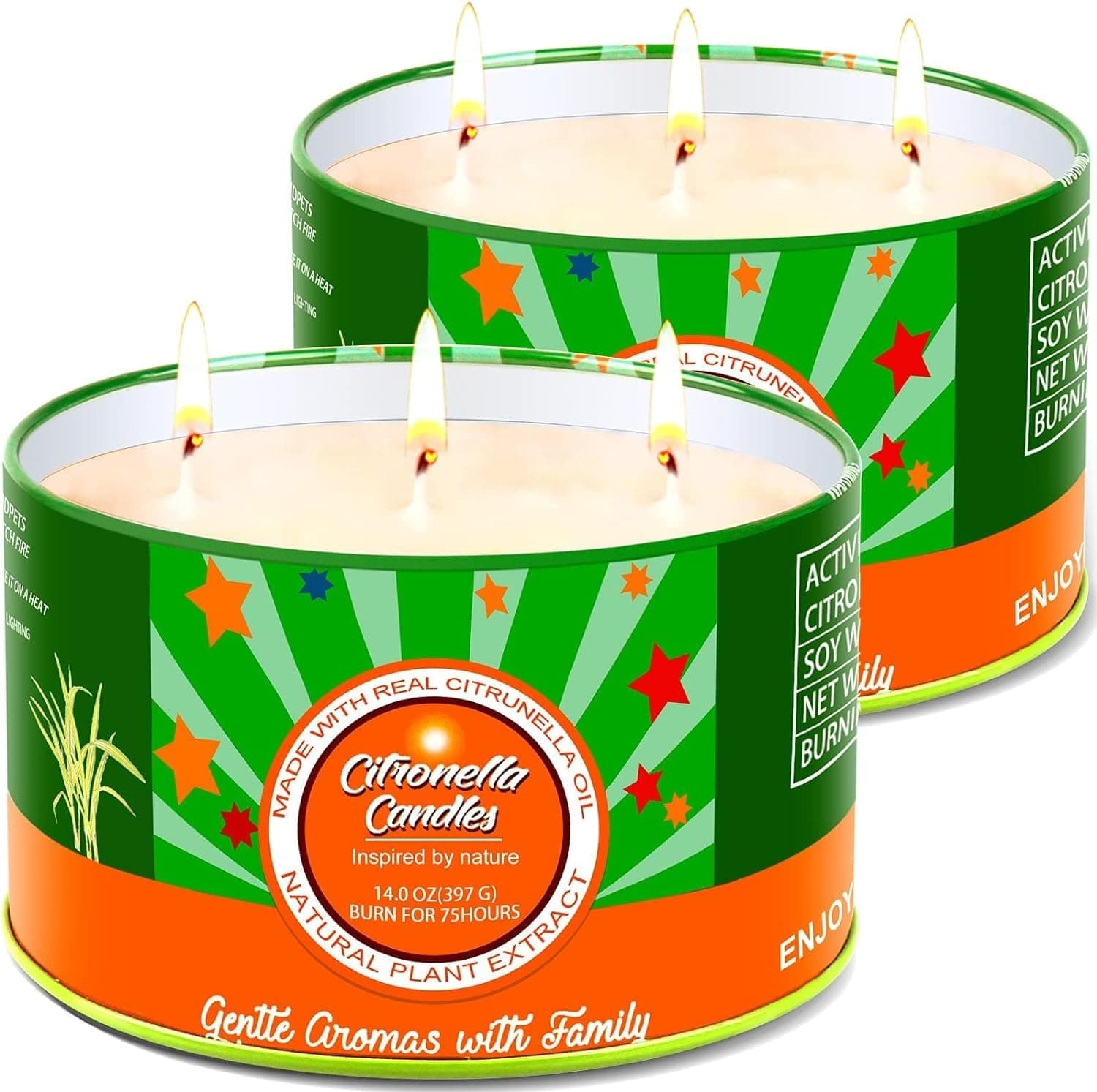 2x14OZ Citronella Candles Outdoor Large, 3 Wick Natural Soy Garden Citronella Candle for Home Patio, Citronella Candle Set up to 150 Hours Burning for Indoor or Outdoor Garden Patio Yard Camping BBQ