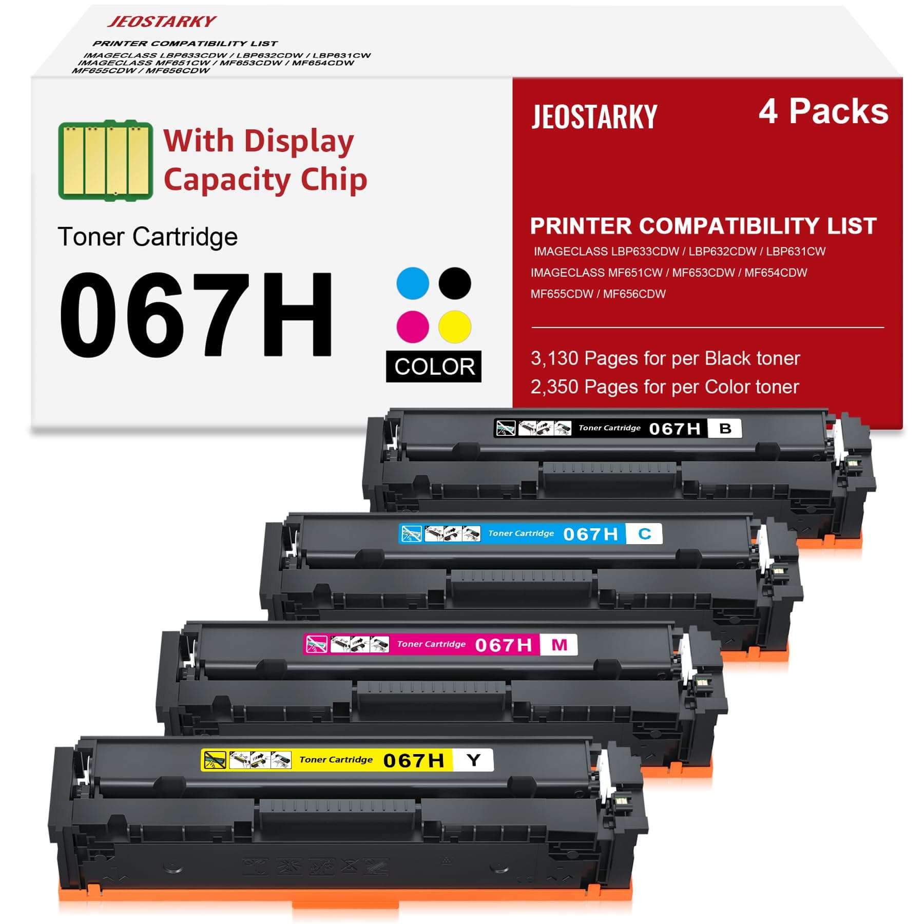 Compatible Canon 067H 067 Toner Cartridge Set Replacement for Canon 067H Compatible for Color ImageClass MF656Cdw LBP632Cdw MF654Cdw MF653Cdw LBP633Cdw MF650C LBP630C MF652Cw Printer 4 Pack