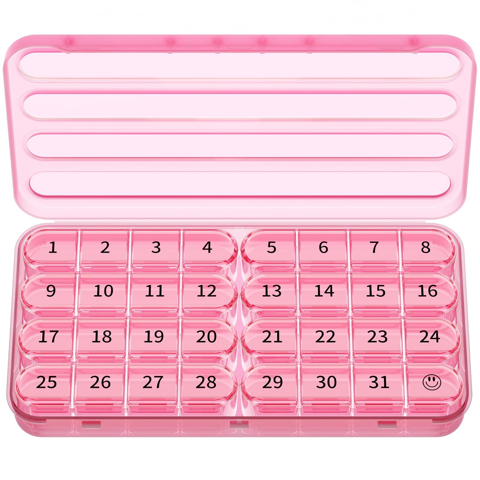 Monthly Pill Box Organiser 1 Time a Day,30 Day Tablet Organizer,One Month Medicine Storage Box,31 Day Pill Case for Travel,with 8 Portable Compartments for Vitamin,Supplement & Medication(Pink)