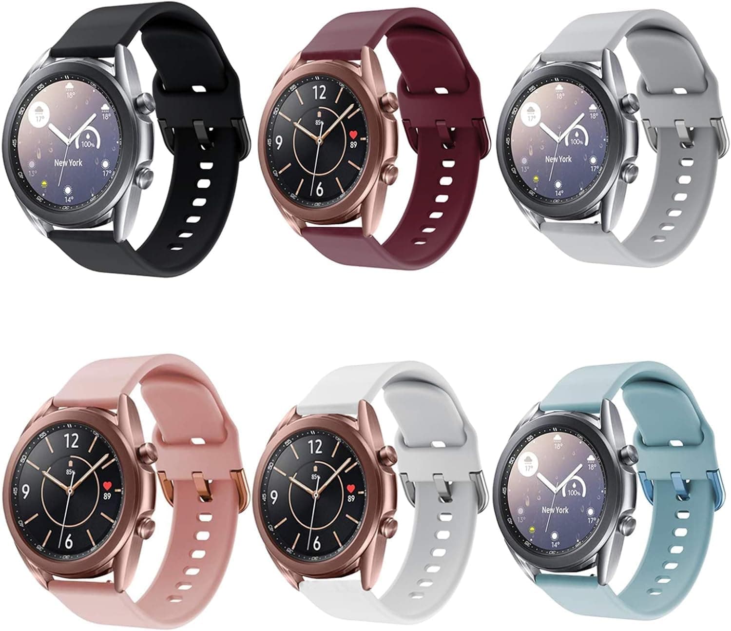 Compatible for Samsung Galaxy Watch 3 41mm Bands/Galaxy Watch 4 40mm 44mm Band, 6 Pack 20mm Silicone Replacement Sport Watch Wristband Strap