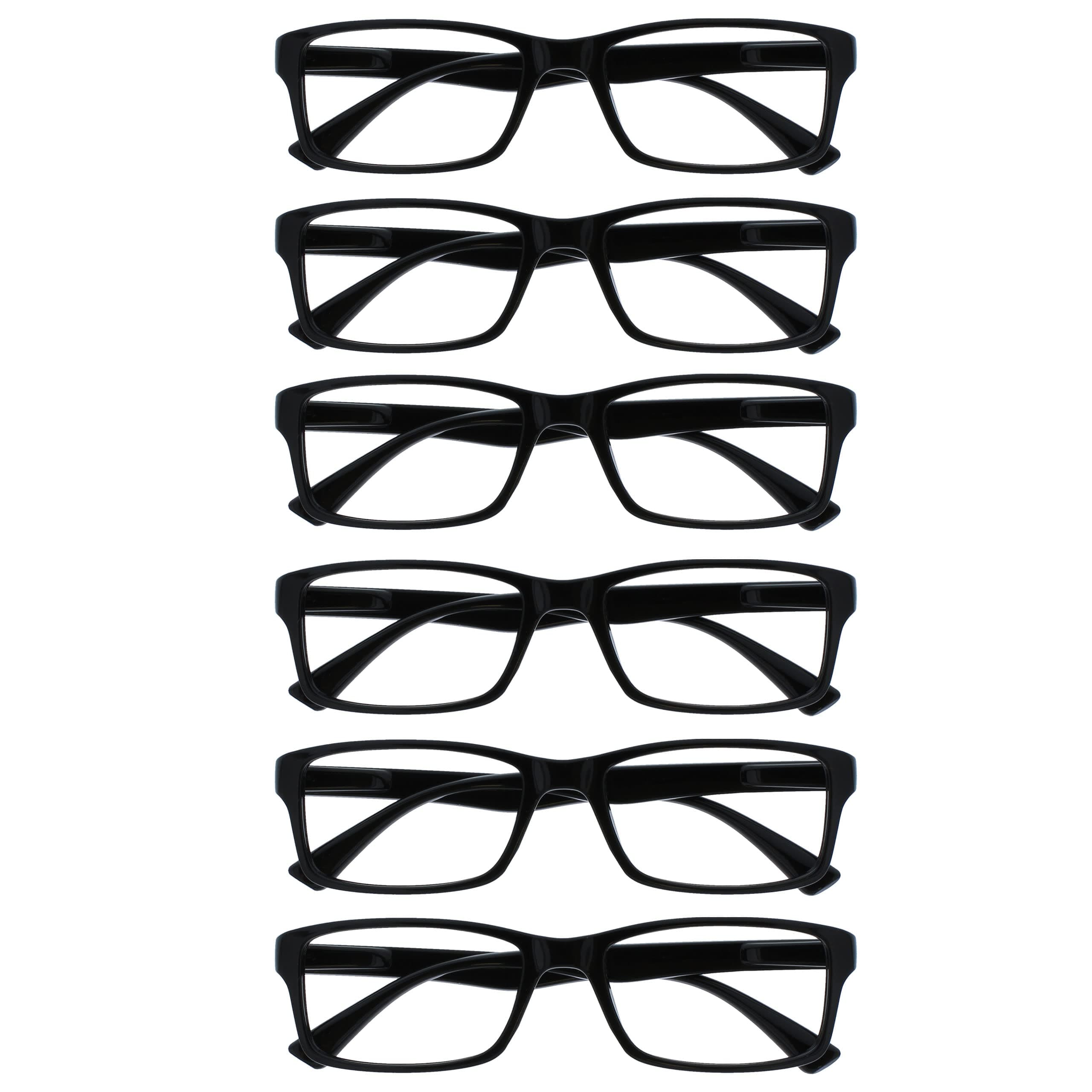 OPULIZE PEP Classic Reading Glasses for Women Men, Scratch Resistant Rectangular Frame with Spring Hinges, Black, +2.5 (Pack of 6)