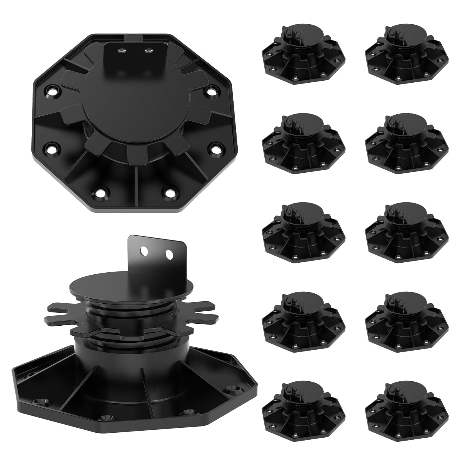 12Pack Adjustable Deck Support Pedestal Paver Deck Foundation Base, Height Adjustment Raising from 1-3/16" to 2-3/8"(Unilateral keel Slot) (12)