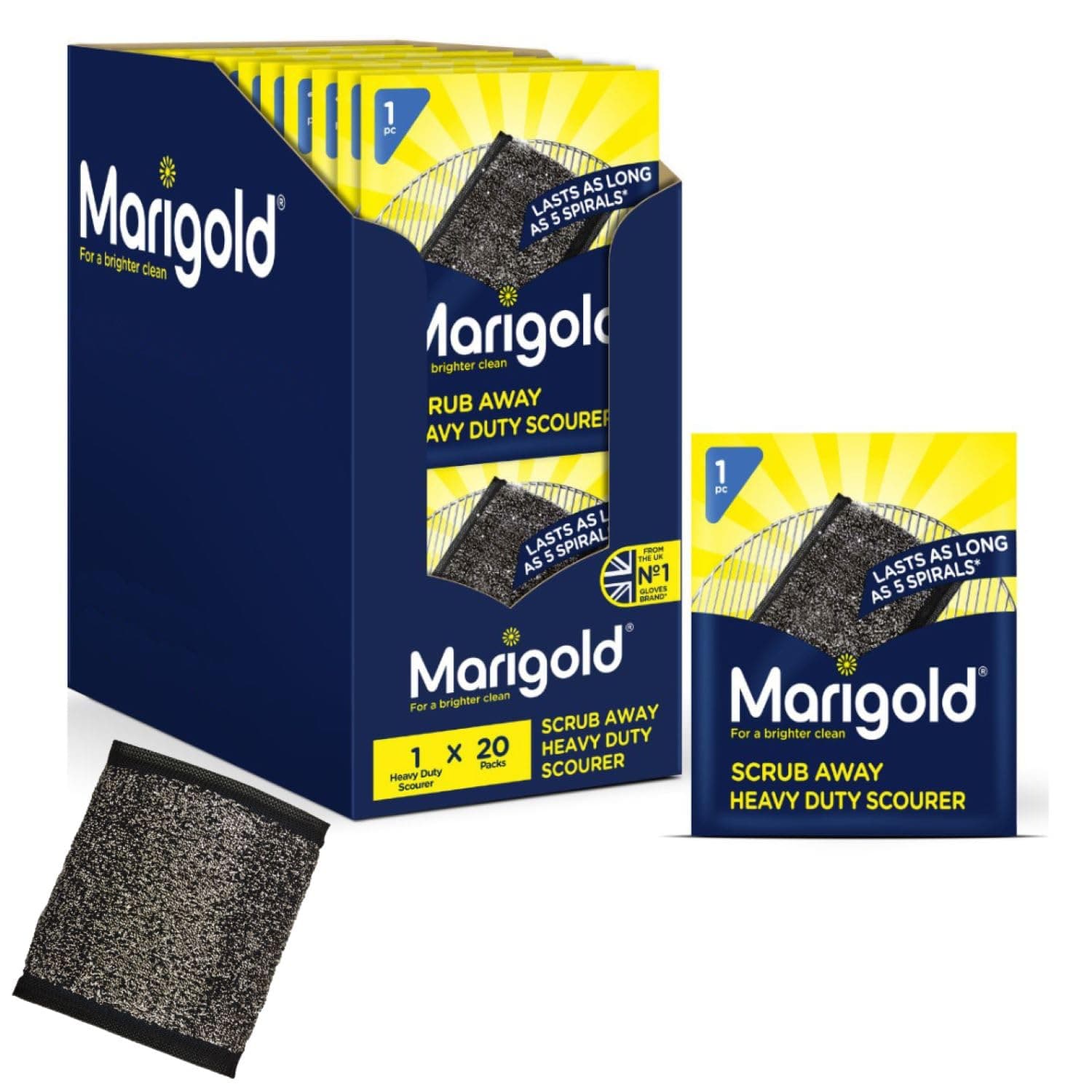 Marigold Scrub Away Heavy Duty Stainless Steel Scourer, 20 Single Packs, Grey...