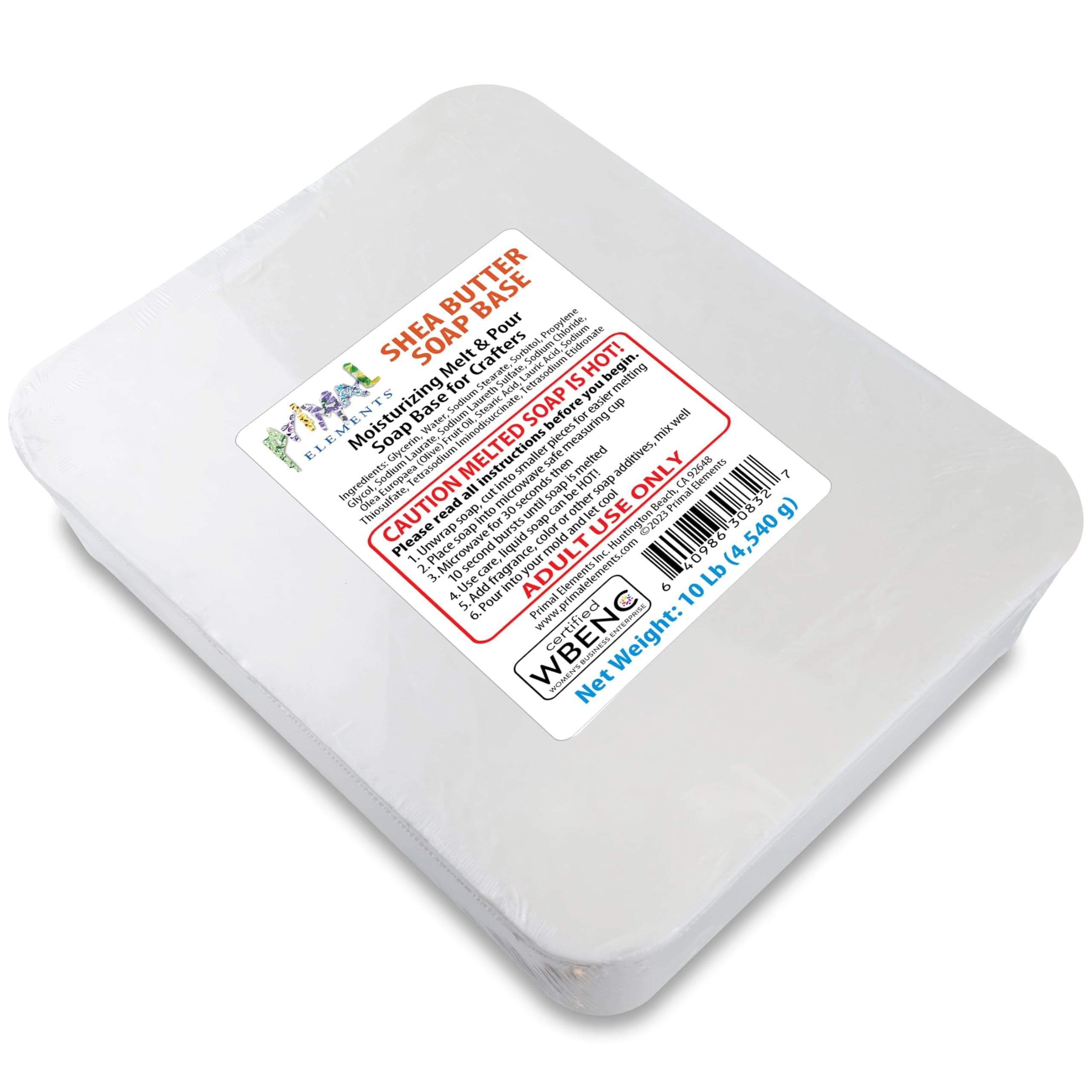 Primal Elements Shea Butter Soap Base - Moisturizing Melt and Pour Glycerin Soap Base for Crafting and Soap Making, Vegan, Cruelty Free, Easy to Cut - 10 Pound