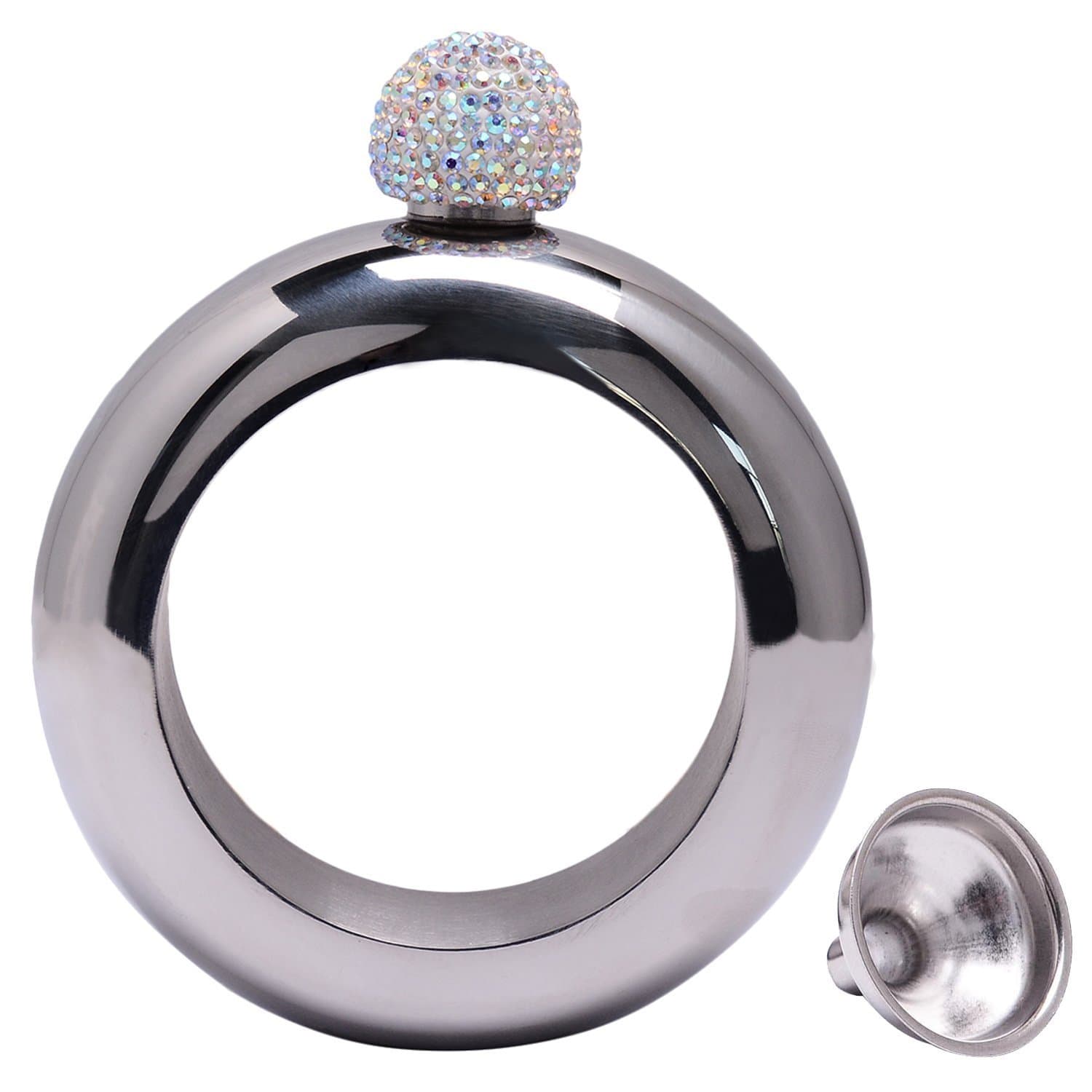 Humphrey Amelia Bangle Bracelet Flask with Rhinestones Lid and Funnel Great Gifts for Women(3.5oz Silver with Rhinestones lid)