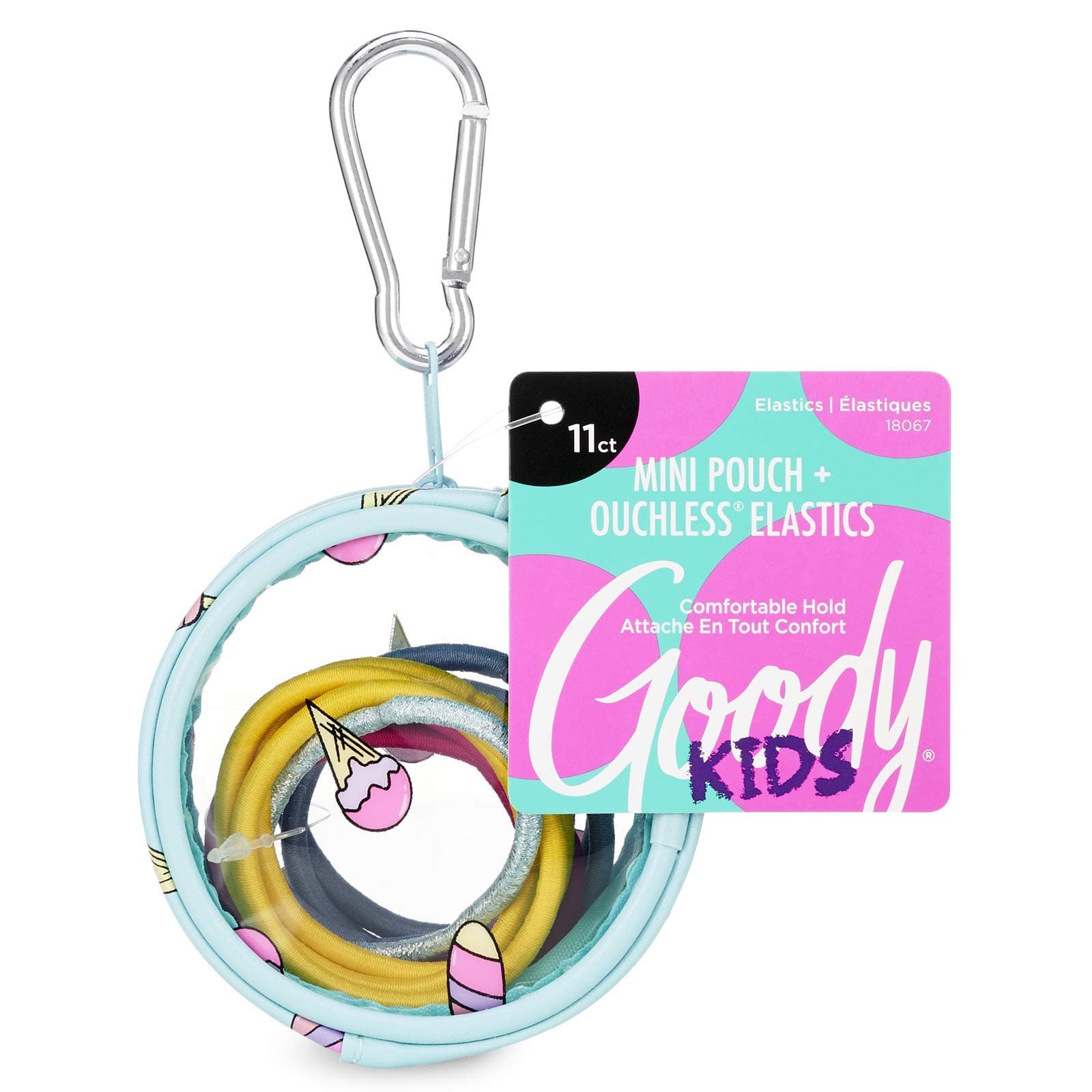 GOODY Kids Ouchless Elastics with Mini Pouch - 11 Count, Ice Cream Print - for All Hair Types - Hair Accessories for Women and Girls
