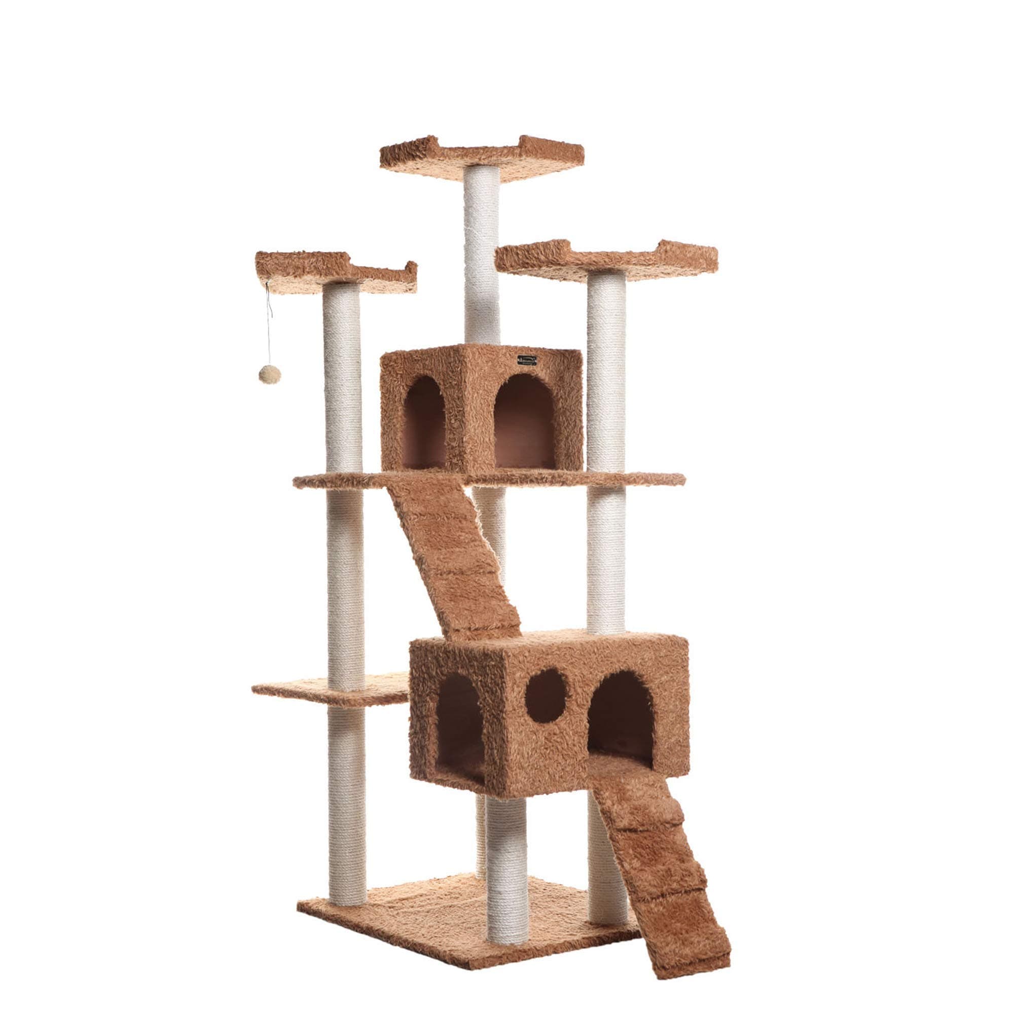 Large 74" Cat Tree, Real Wood Cat House for Family with Couple Cats, Brown (A7407)