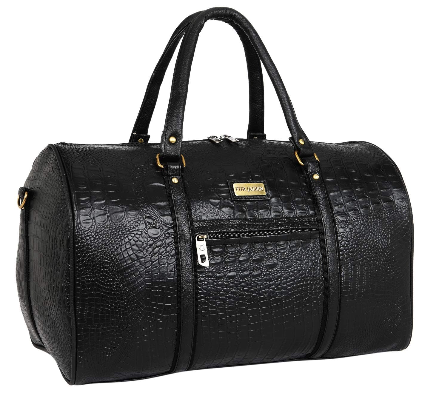 Black Textured Leatherette Stylish & Spacious Weekender Duffle Bag for Travel for Men and Women