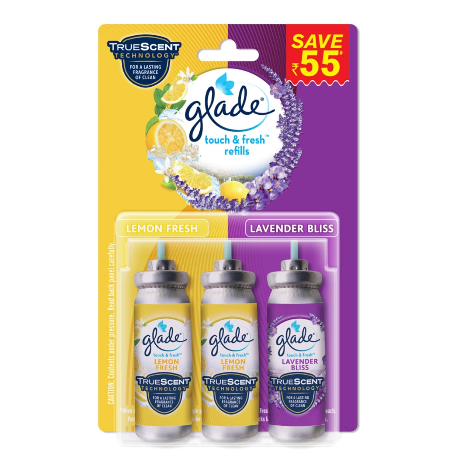 Glade Touch & Fresh Aerosol Air Freshener for Bathroom | 12ml Refill (Pack of 3) | Lasts up to 100 Sprays,Lavender | Lasting Fragrance with One Touch