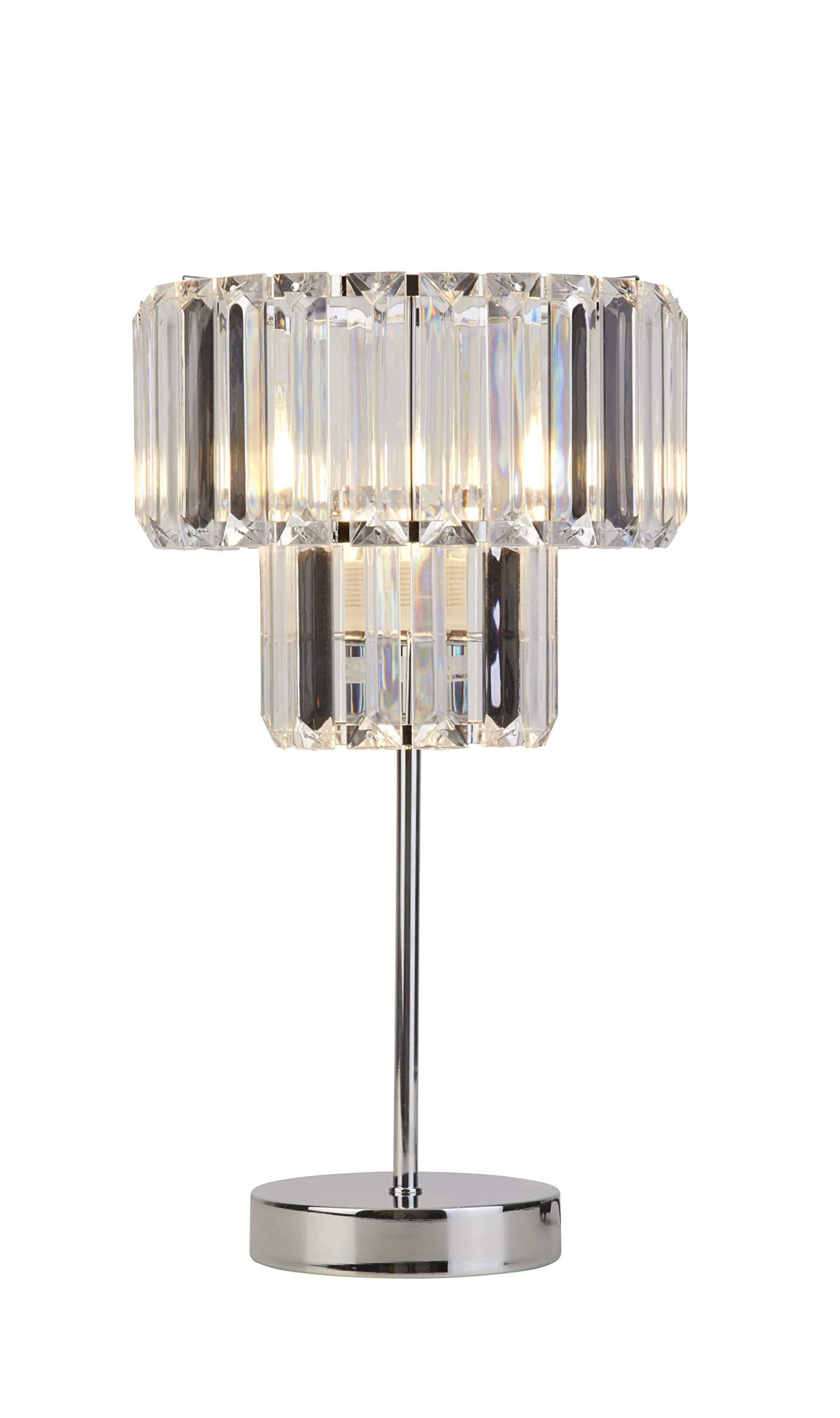 YexatiLighting Collection Elegant and Classy 1 Light 2 Tier Crystal Like Clear Table Lamp, Chrome Base