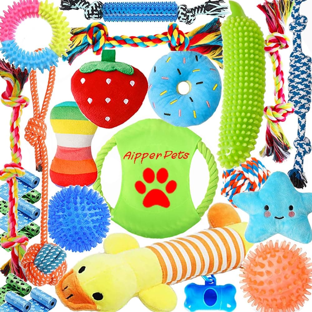 Dog Puppy Toys 20 Pack, Puppy Chew Toys for Fun and Teeth Cleaning, Dog Squeak Toys,Treat Dispenser Ball, Tug of War Toys, Puppy Teething Toys, Dog Rope Toys Pack for Medium to Small Dogs