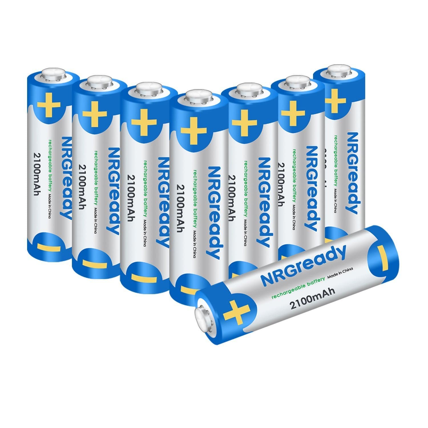 NRGready AA 2100mAh Rechargeable Batteries High Capacity Ni-MH Pre-Charged Batteries (8-Pack)