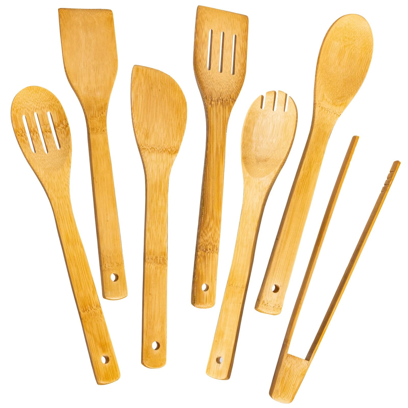 Eisinly Wooden Spoons for Cooking 7-Piece, Kitchen Nonstick Bamboo Cooking Utensils Set, Durable and Healthy Bamboo Wooden Spatula Spoon for Cooking,