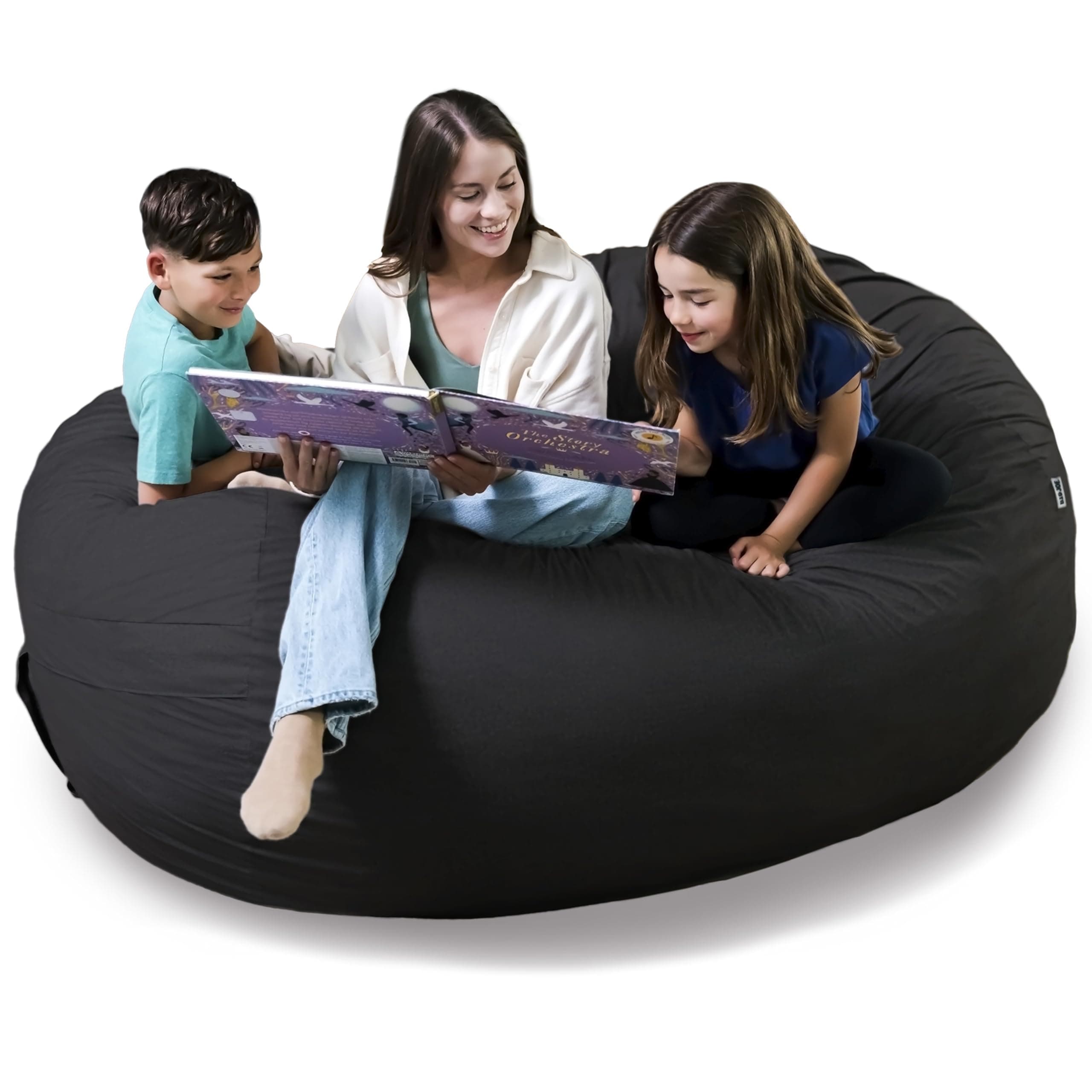 Big Joe Fuf 8Ft Giant Foam Bean Bag Chair, Oversized Couch with Removable Cover for Kids, Teens, Adults, Onyx Lenox, 8 foot