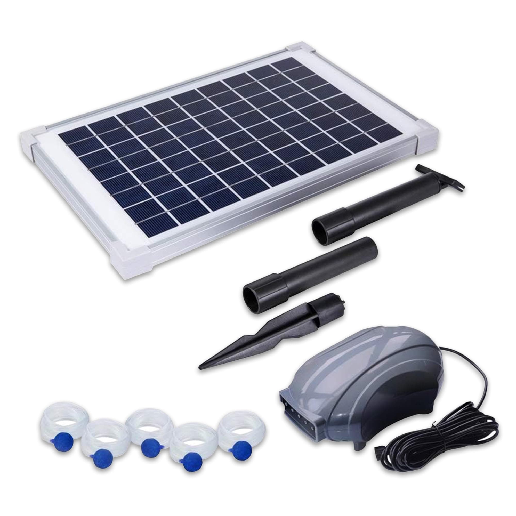 12-Watt Solar Aerator Kit with 5 Air Stones, Sun-Powered, Easy-to-Install & Maintenance-Free Outdoor Aerator for Fish Ponds, Water Trough, Koi Pond, Aquaculture, Hydroponics & More