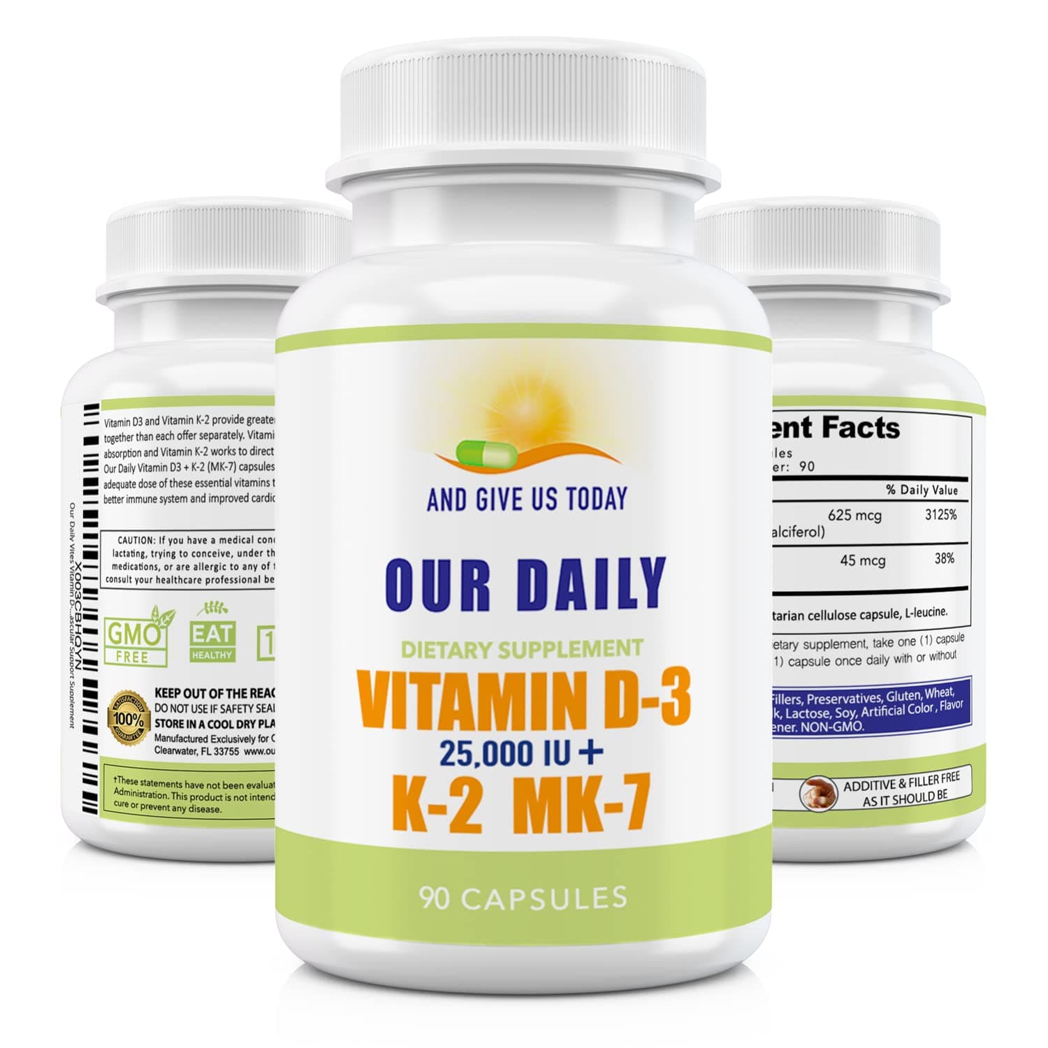 Our Daily Vites Vitamin D-3 25,000 IU + K2 - High Potency D3 with Vitamin K Bone, Immune, Mood + Cardiovascular Support Supplement