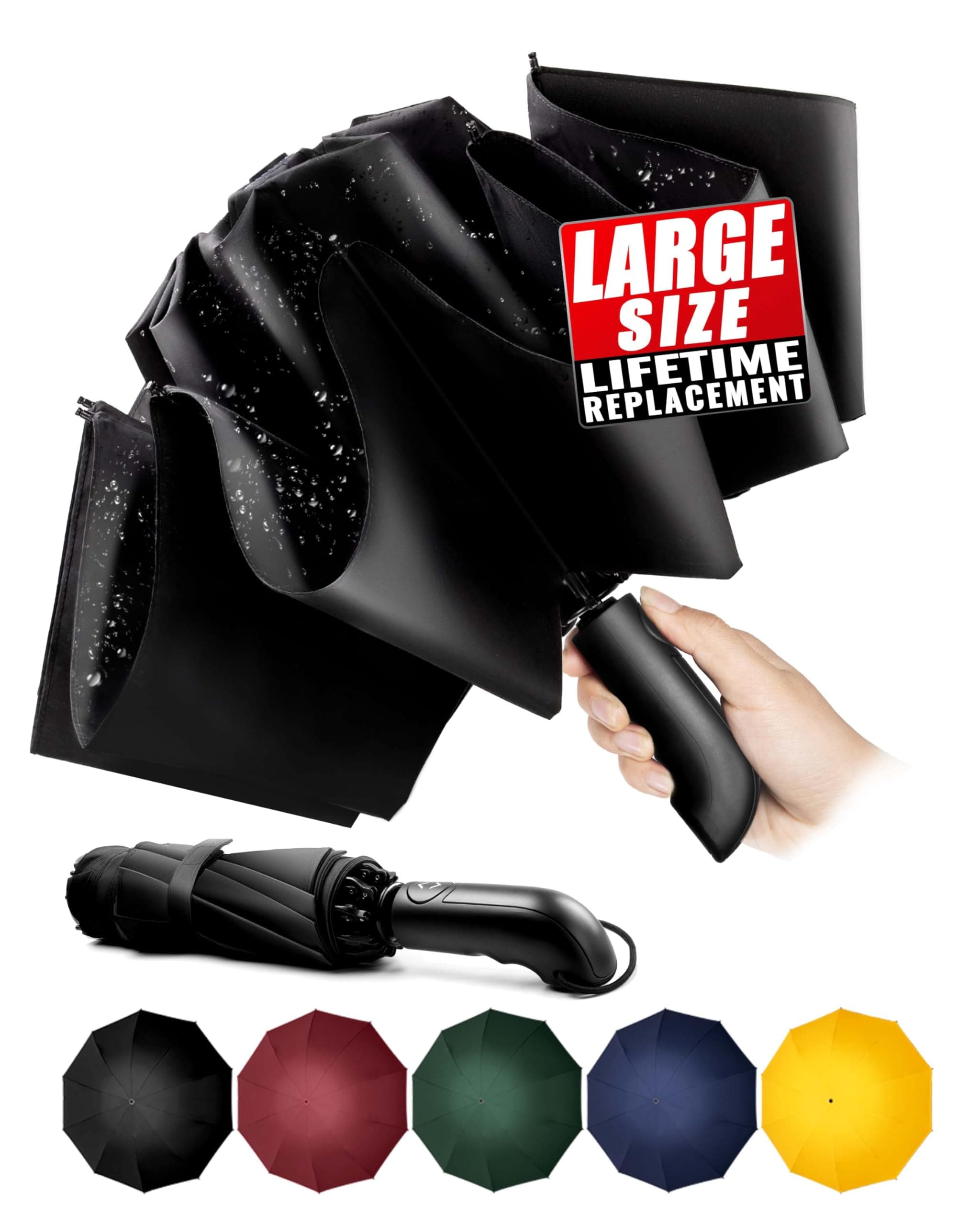 Chakipee Travel Inverted Umbrella Compact Windproof- Automatic reverse Umbrellas for Rain - Folding Portable Teflon Coating 48inch Span, 10 Ribs Large Umbrella