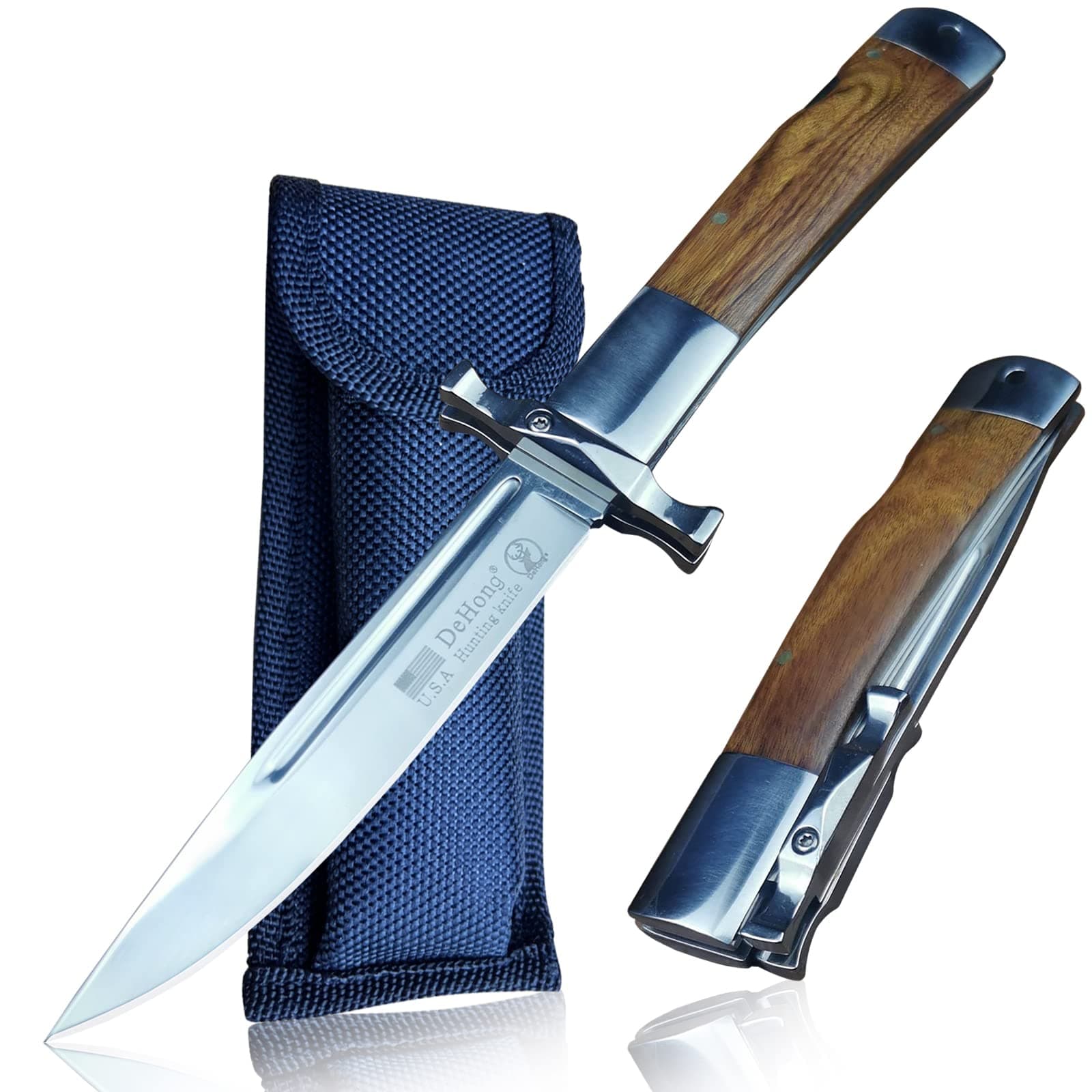 9.3-inch DeHong YMX-ZDD1 Folding knife with 3.9-inch sharp blade and (stainless steel + log) handle is suitable for outdoor, tactical, survival and EDC