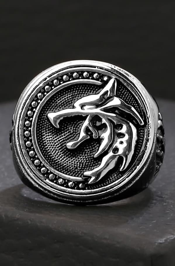 Yellow Chimes Rings for Men Stainless Steel Men Ring Viking Ring Wizard Warrior Hunter Wolf Head Silver Ring for Men and Boy's