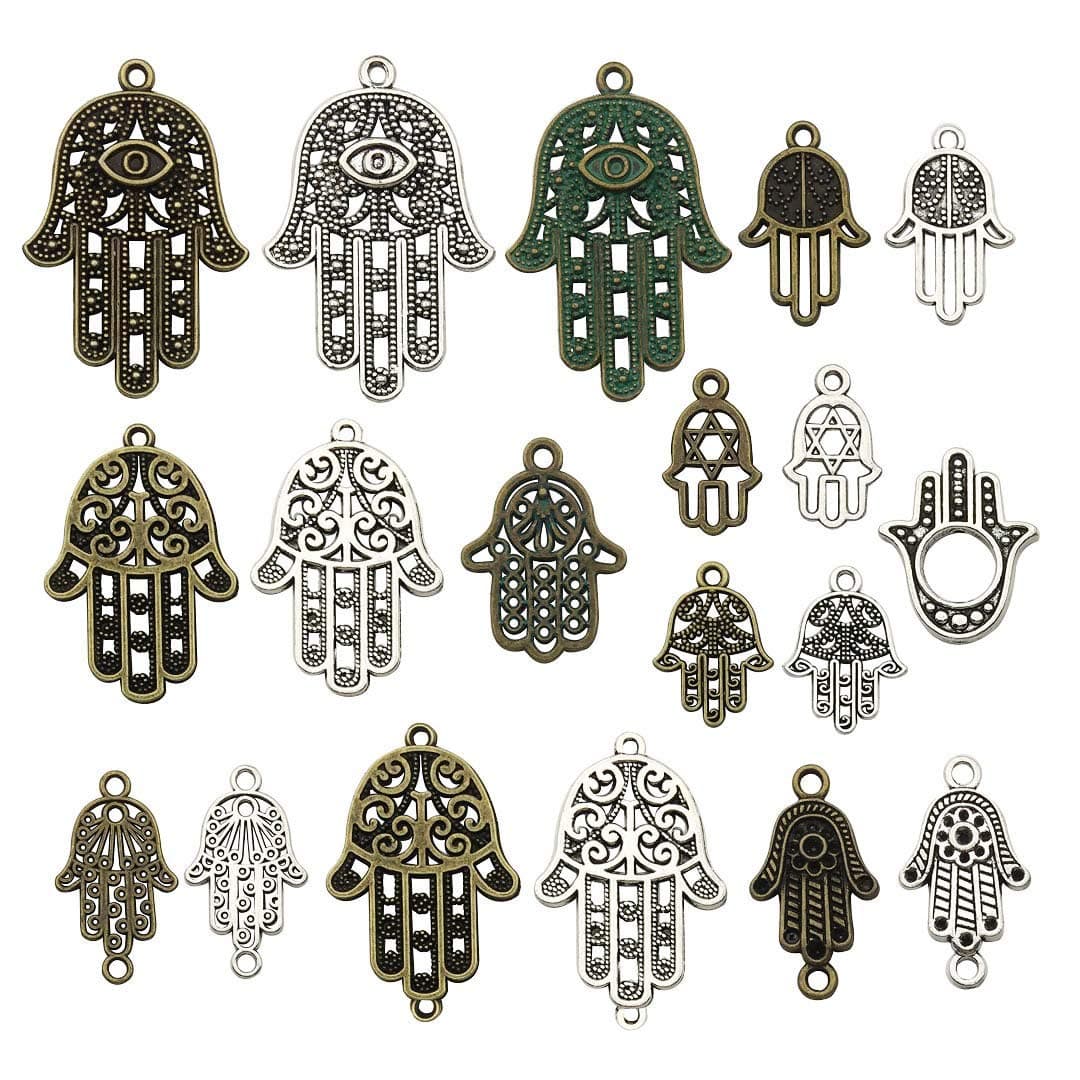 36pcs Hamasa Hand of Fatima Symbol Charms Mix Silver Bronze Patina Tone Jewellery Making kit Bulk Crafts Farmar Pendant Supplies DIY Necklace Bracelet WM141