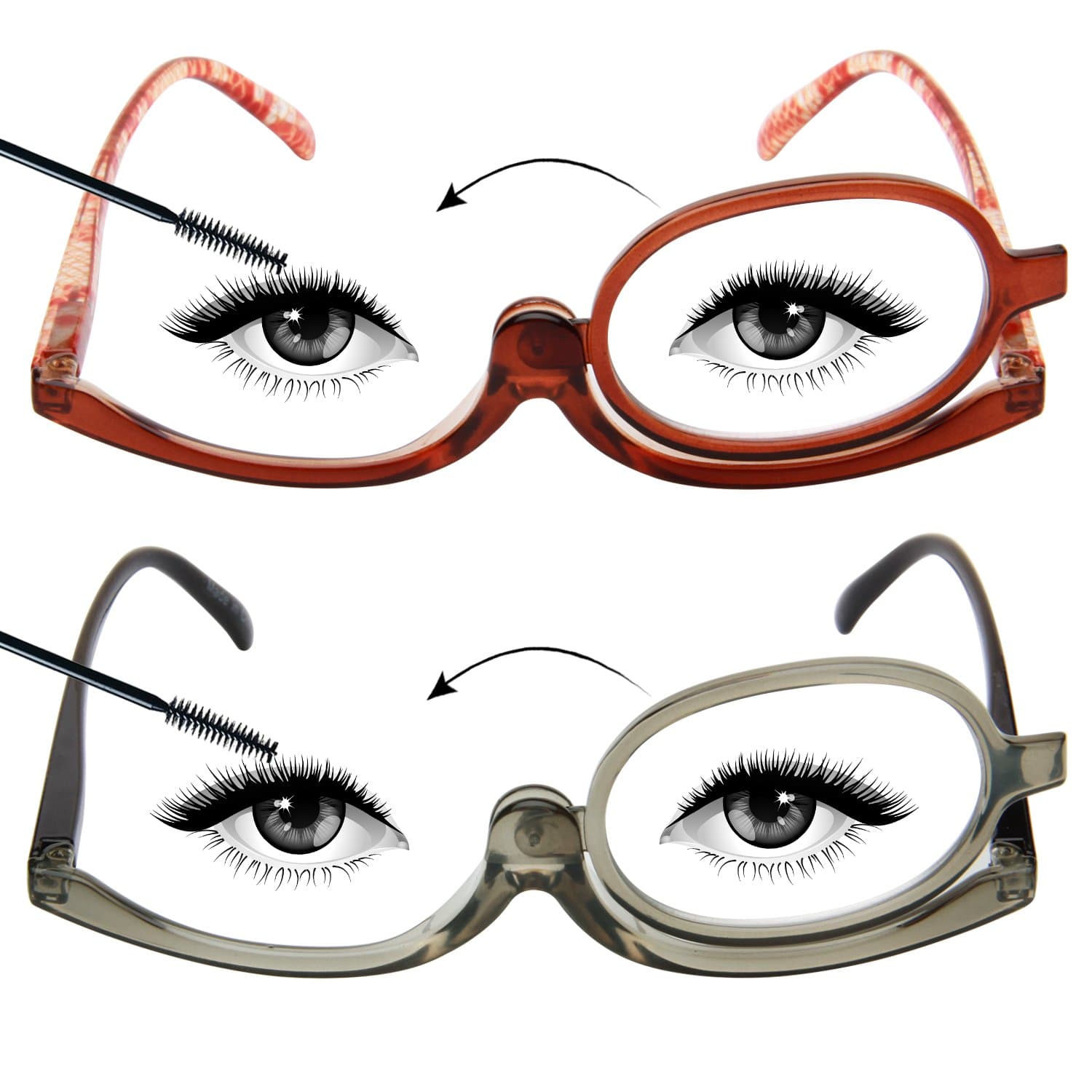 LianSan Designer 2 Pack Makeup Rotating Lens Reading Glasses Magnifying Womens Cosmetic Make up Glasses L3660(GY-BN,+2.0)