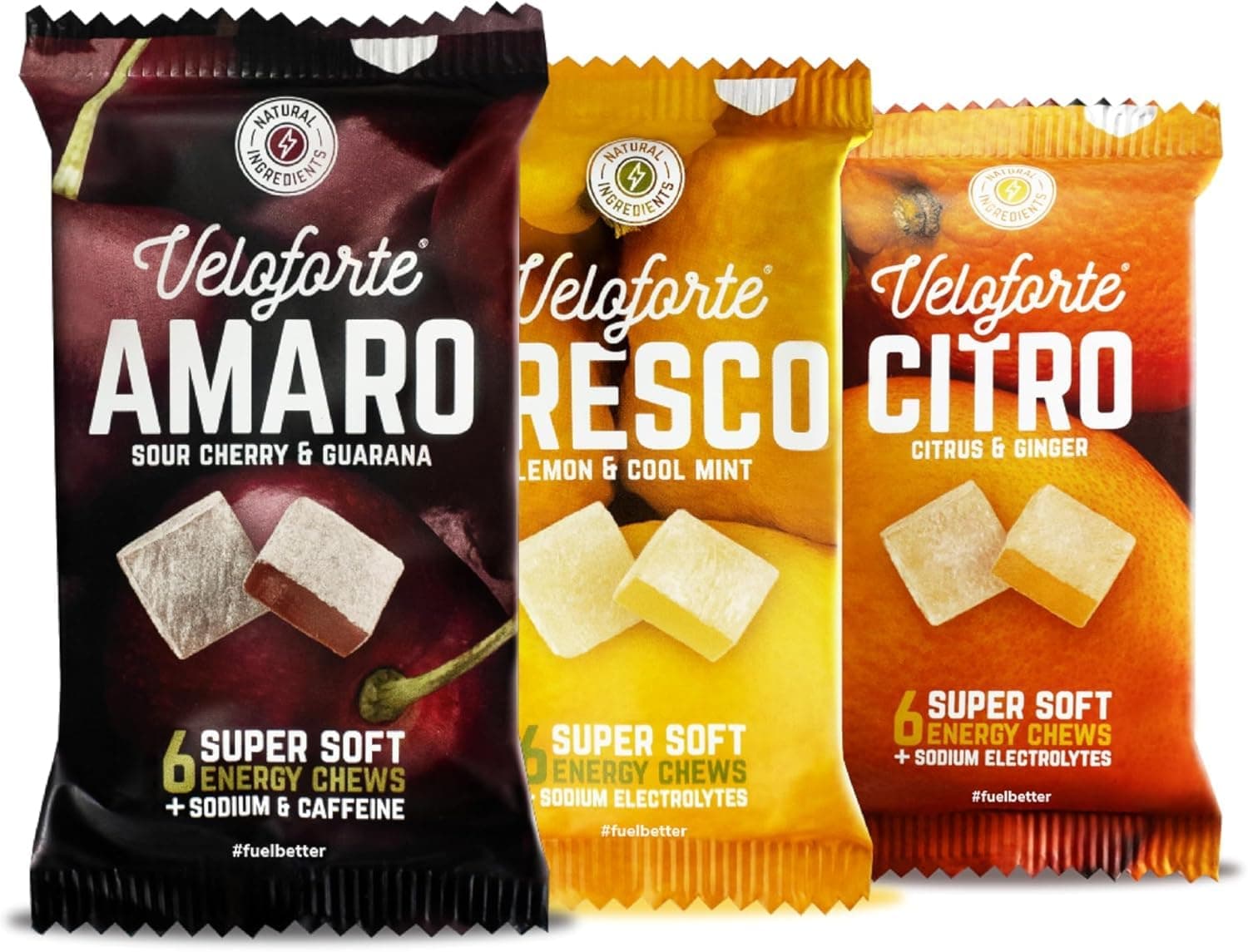 Veloforte Mixed Energy Chews For Running, Cycling, Triathlon | Powerful natural ingredients. Great taste, melt-in-mouth clean alternative to shots or gummies | Variety | 3-pack