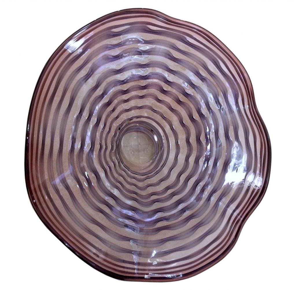 17" Hand Blown Art Glass Table Platter Plate Bowl Grey Purple w/ Wall Hanging Mount