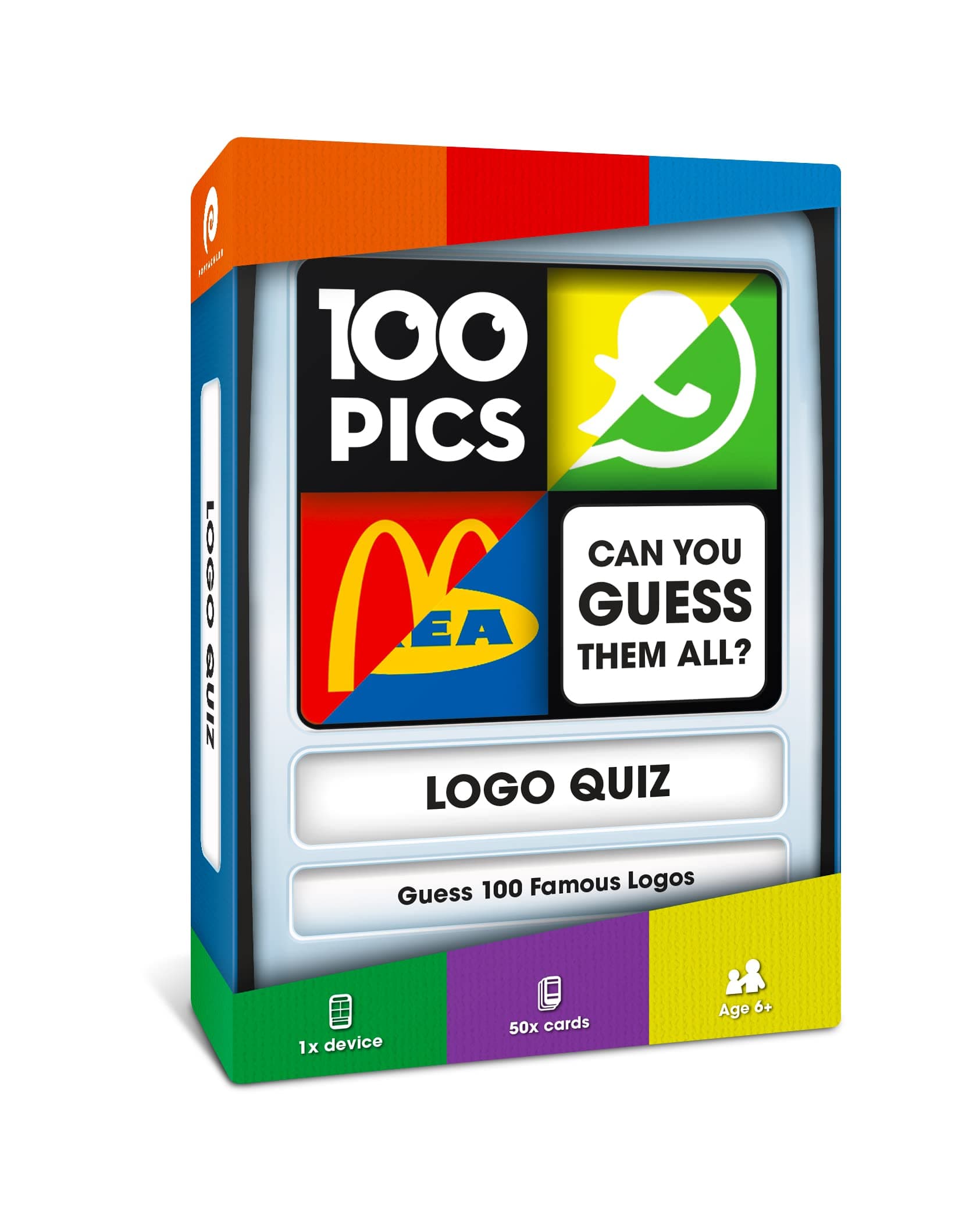 100 PICS Logos Travel Game - Guess 100 Logos | Flash Cards with Slide Reveal Case | Card Game, Gift, Stocking Stuffer | Hours of Fun for Kids and Adults | Ages 6+