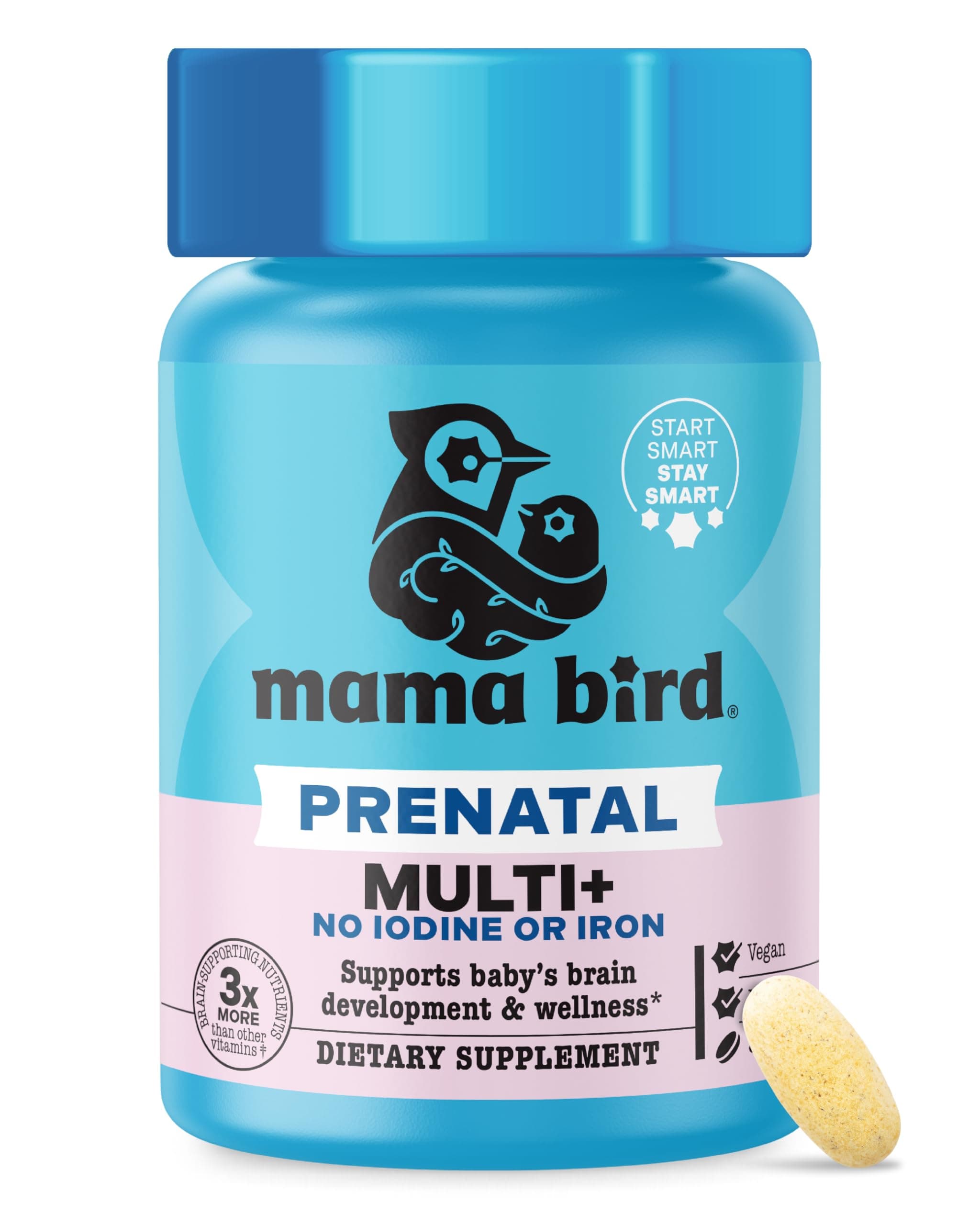 Best Nest Wellness - Mama Bird - Prenatal Multi+ (30 Servings) - No Iodine or Iron - Prenatal Vitamins for Women - Supports Baby Brain Health - Methylated Multivitamin
