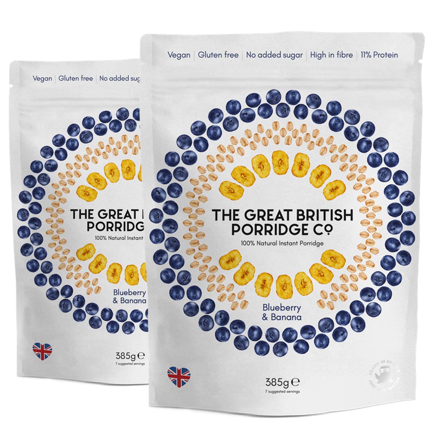 Gluten Free & Vegan Friendly Nutritious Instant Porridge (Blueberry & Banana, 2-Pack)